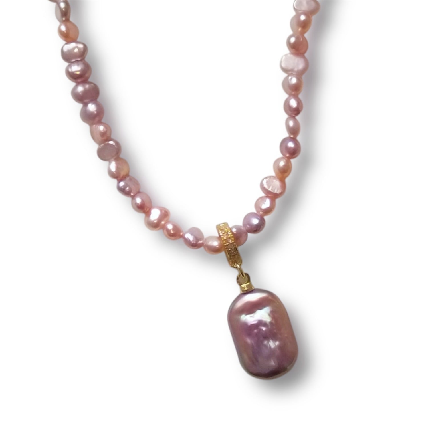 Ninemoo Women's Pink / Purple Rectangular Pink Baroque Pearl Necklace