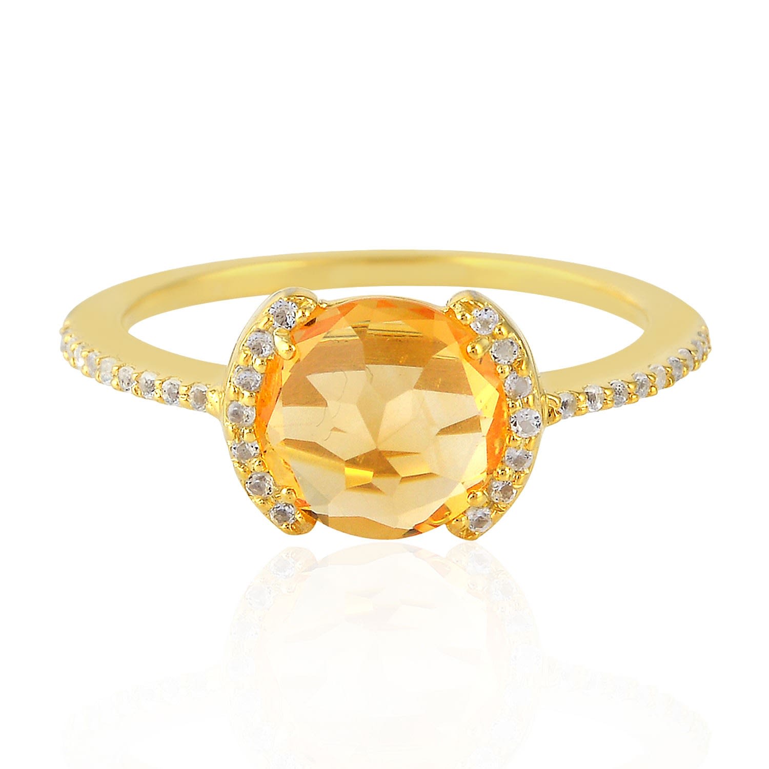 Women’s Yellow / Orange / White White Topaz & Citrine Gemstone Prong In 925 Sterling Silver Cocktail Ring Artisan