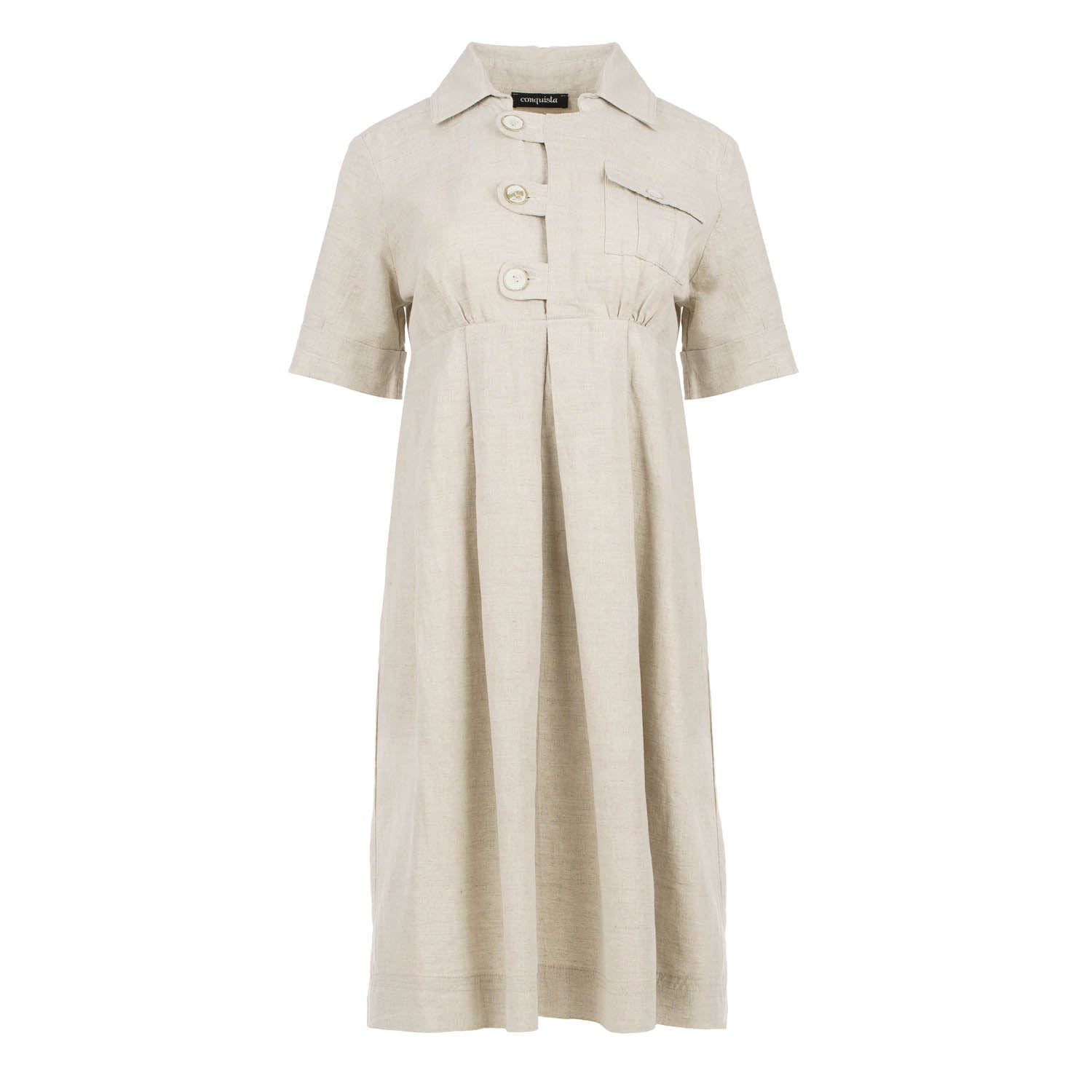 Conquista Women's Neutrals Empire Waist Linen-cotton Dress With Button Details