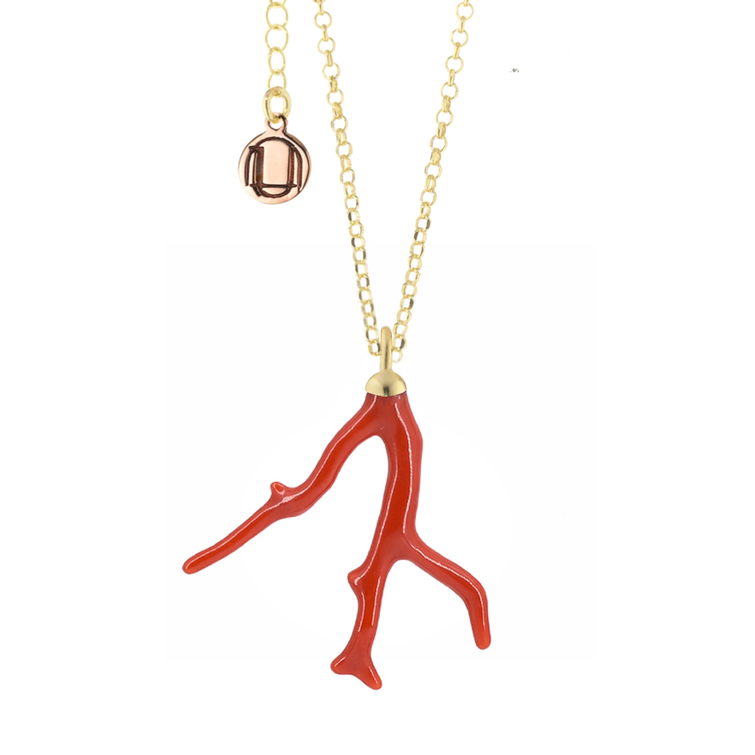 Unaloe Women's Gold / Red Natural Red Coral Branch Necklace In Sterling Silver With Gold Plating Vermeil It
