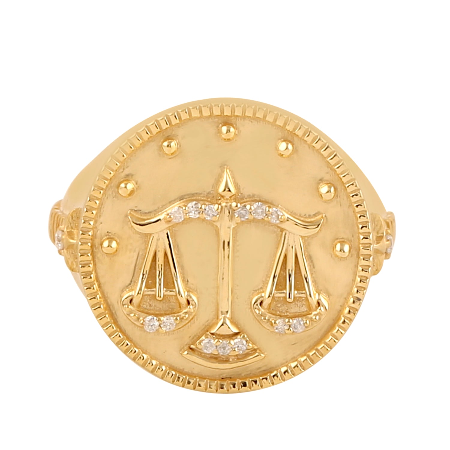 Artisan Women's Gold / White Natural Diamond Libra Horoscope Signet Ring In Yellow Gold In Gold