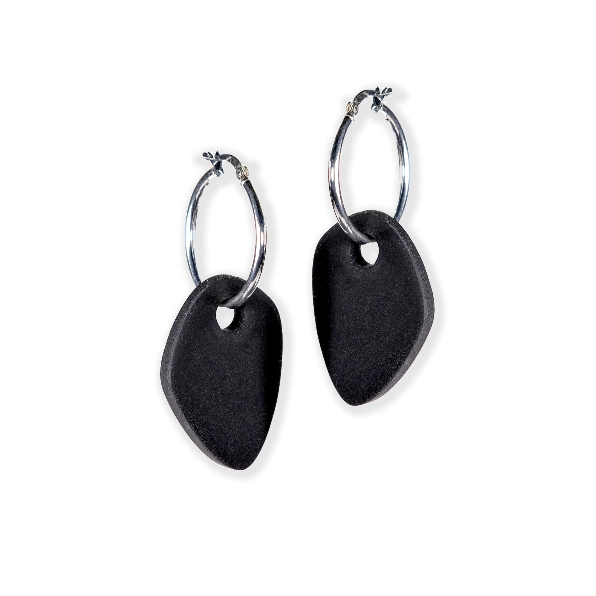 By Chavelli Women's Modern Art Drop Charm Hoop Earrings In Black