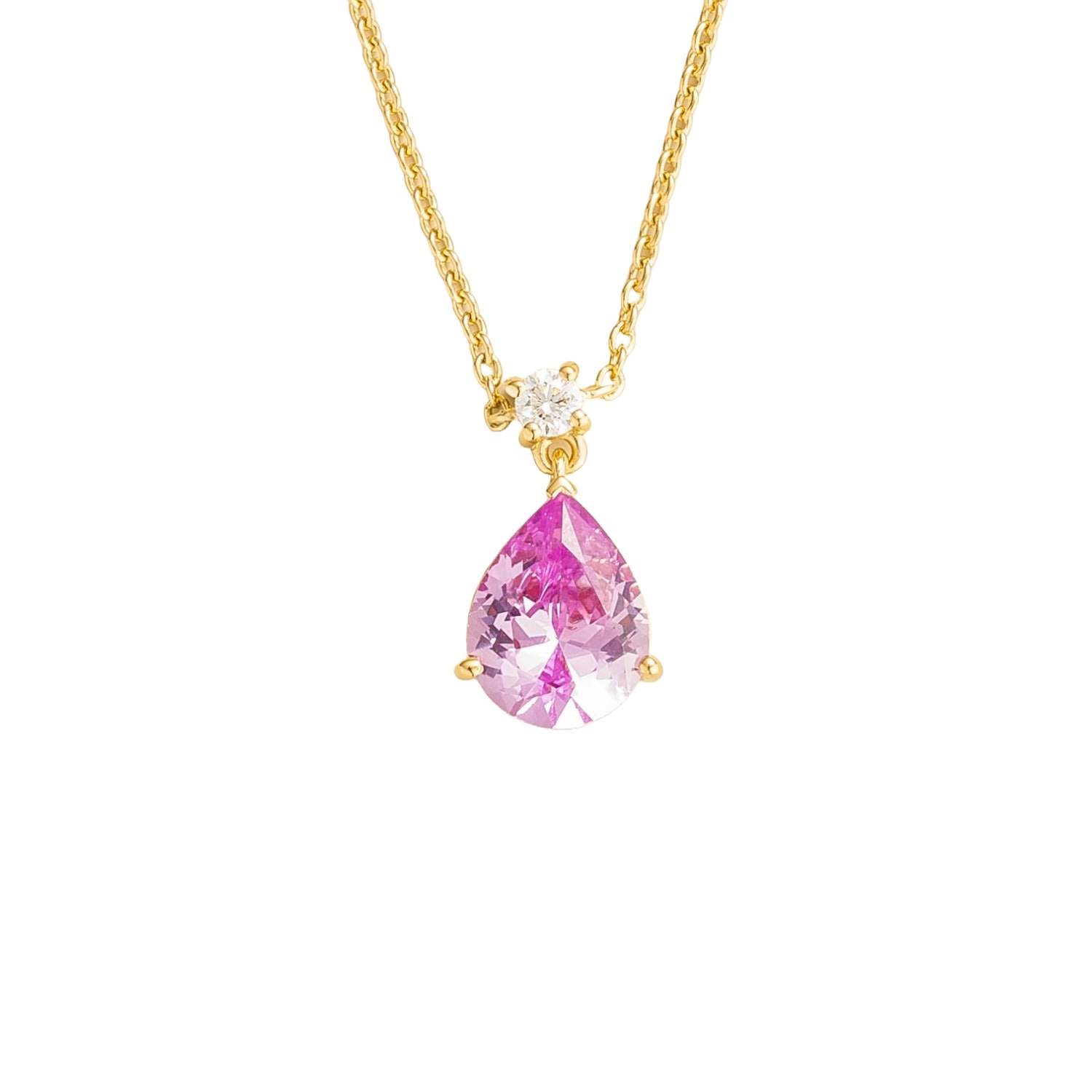 Women’s Gold / Pink / Purple Ori Medium Pendant Necklace In Pink Sapphire & Diamond Set In Gold Juvetti