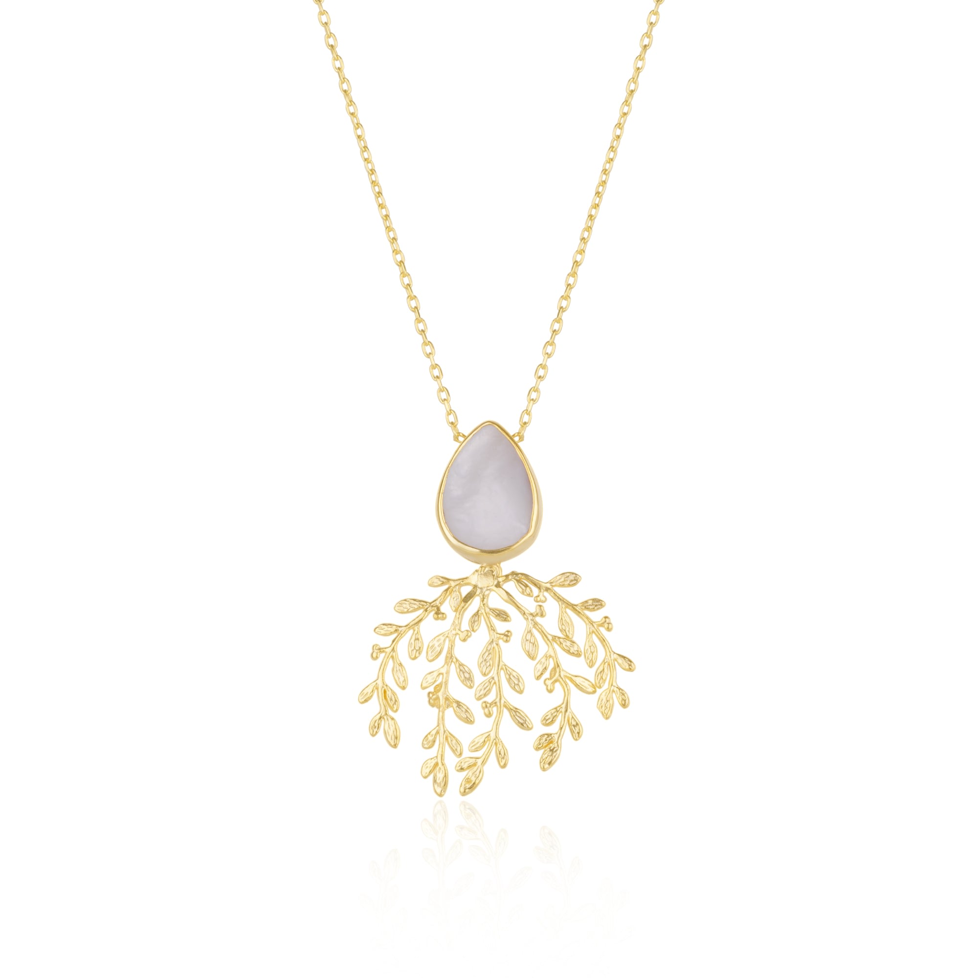 Spero London Women's Gold / White Mother Of Pearl Olive Branch Sterling Silver Statement Necklace In Multi