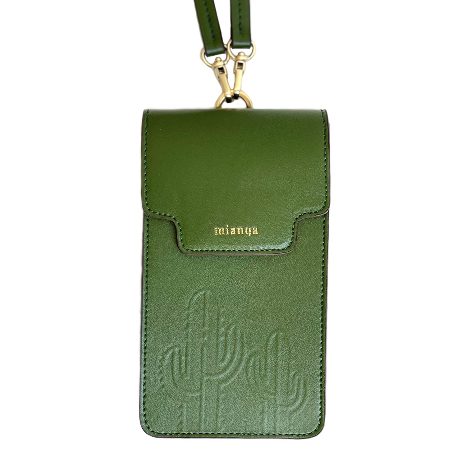 Women’s Cactus Leather Phone Bag Green One Size Mianqa