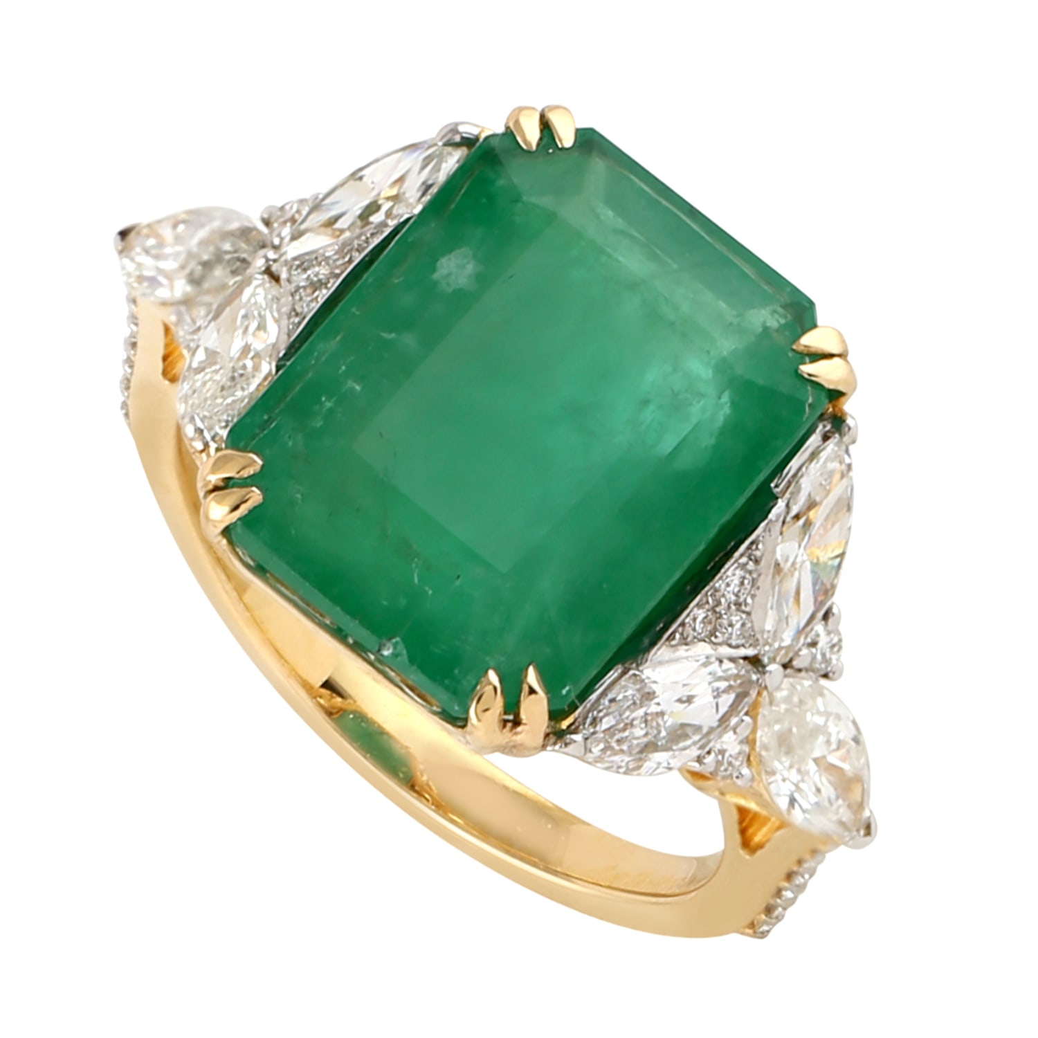 Women’s White / Green / Gold Green Emerald & Rose Cut Diamond In 18K Yellow Gold Designer Cocktail Rings Artisan