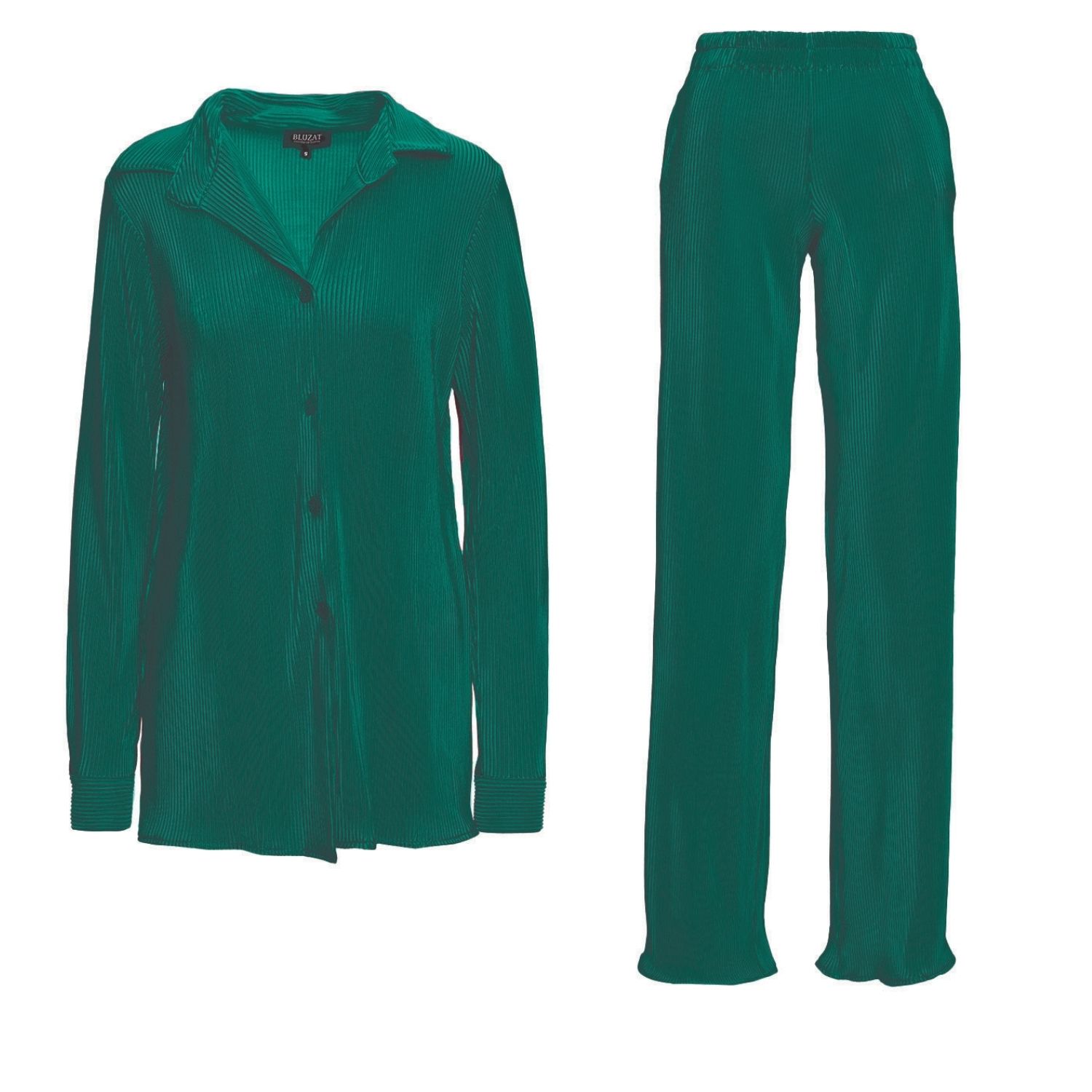 Bluzat Green Set With Shirt And Straight Trousers In Green