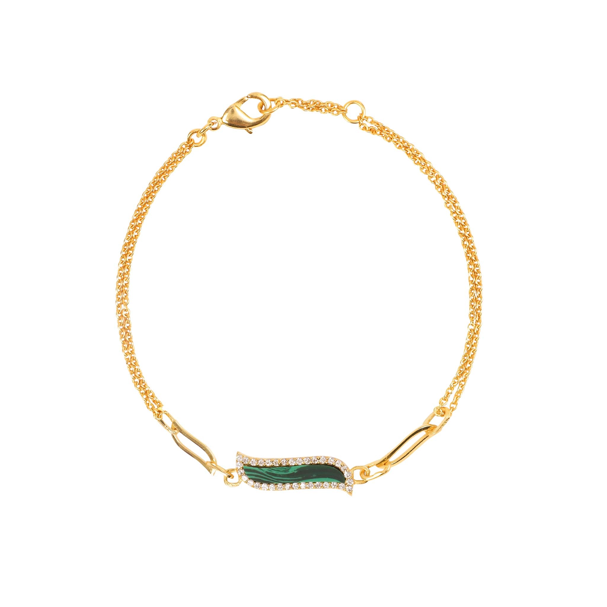Lila Rasa Women's Gold / Green Double Chain Bracelet - Malachite - Wave Symphony In Multi