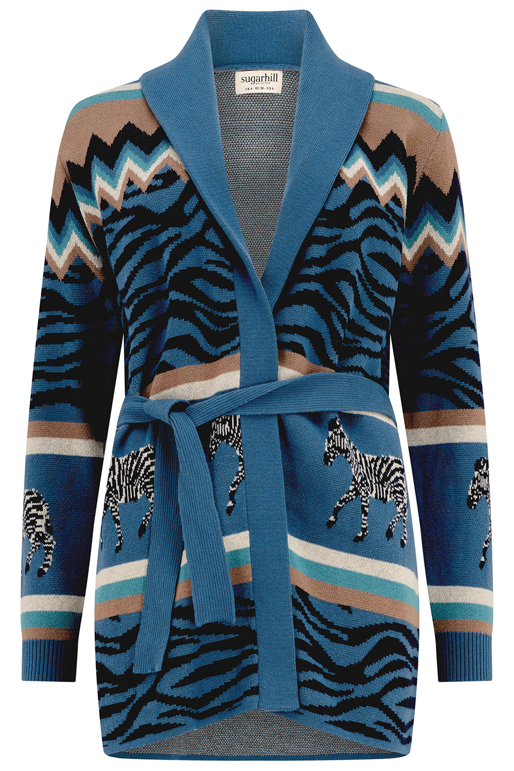 Saira Belted Cardigan Blue, Desert Zebra | Sugarhill Brighton