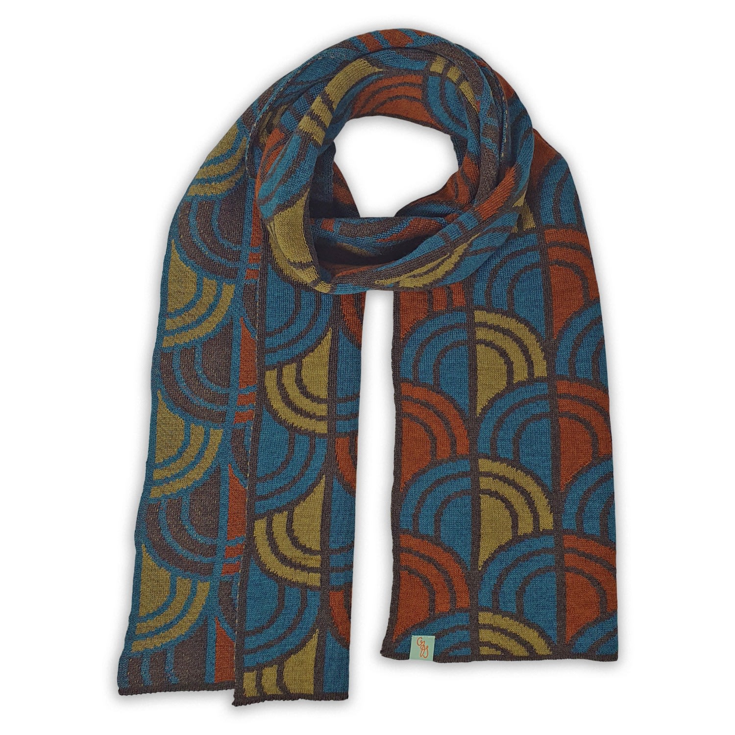 Otto & Spike Women's Brown / Blue / Yellow Scarves - Window - Bronze Brown, Peacock Blue In Multi
