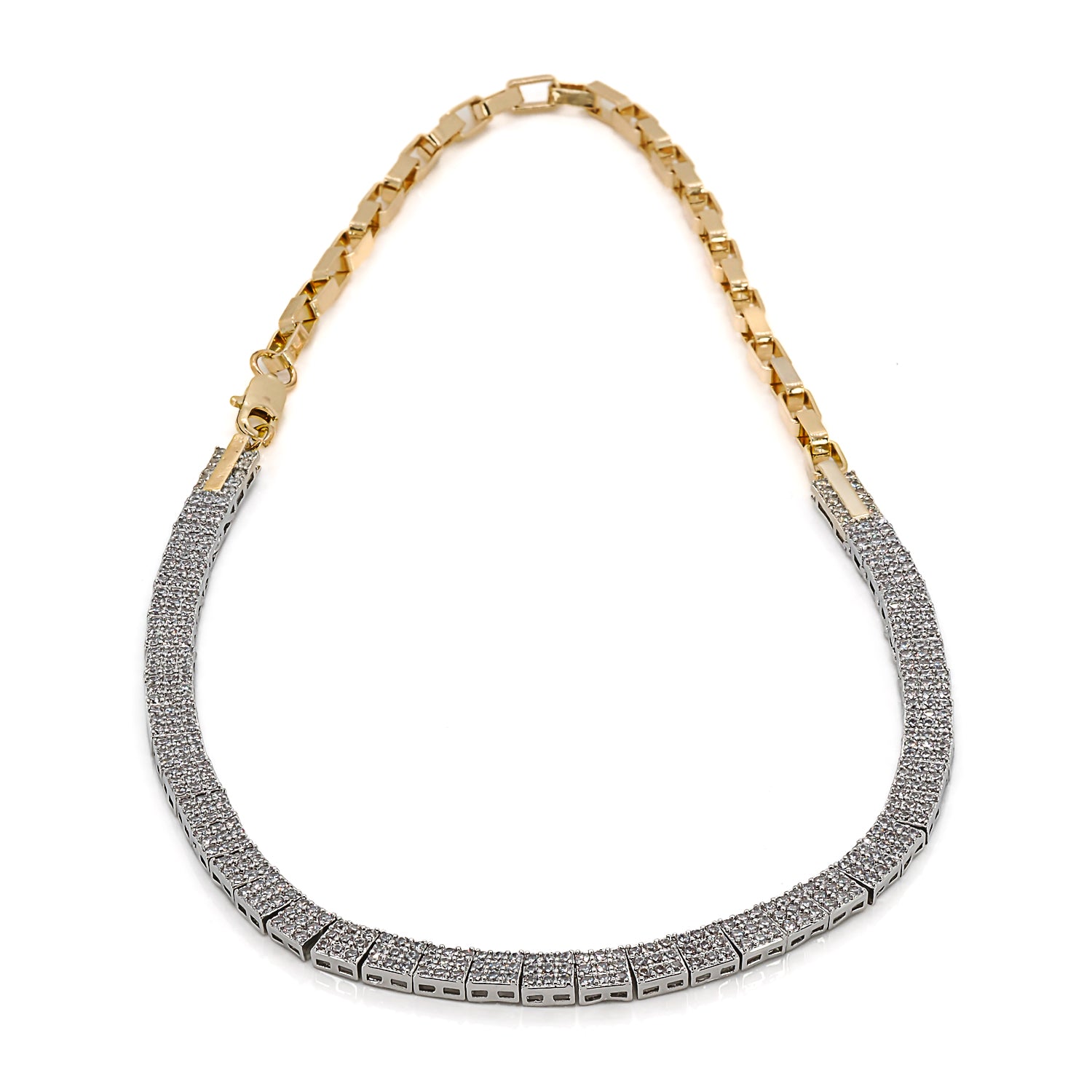 Women’s Gold / White Diamond & Gold Baguette Necklace - Gold Ebru Jewelry