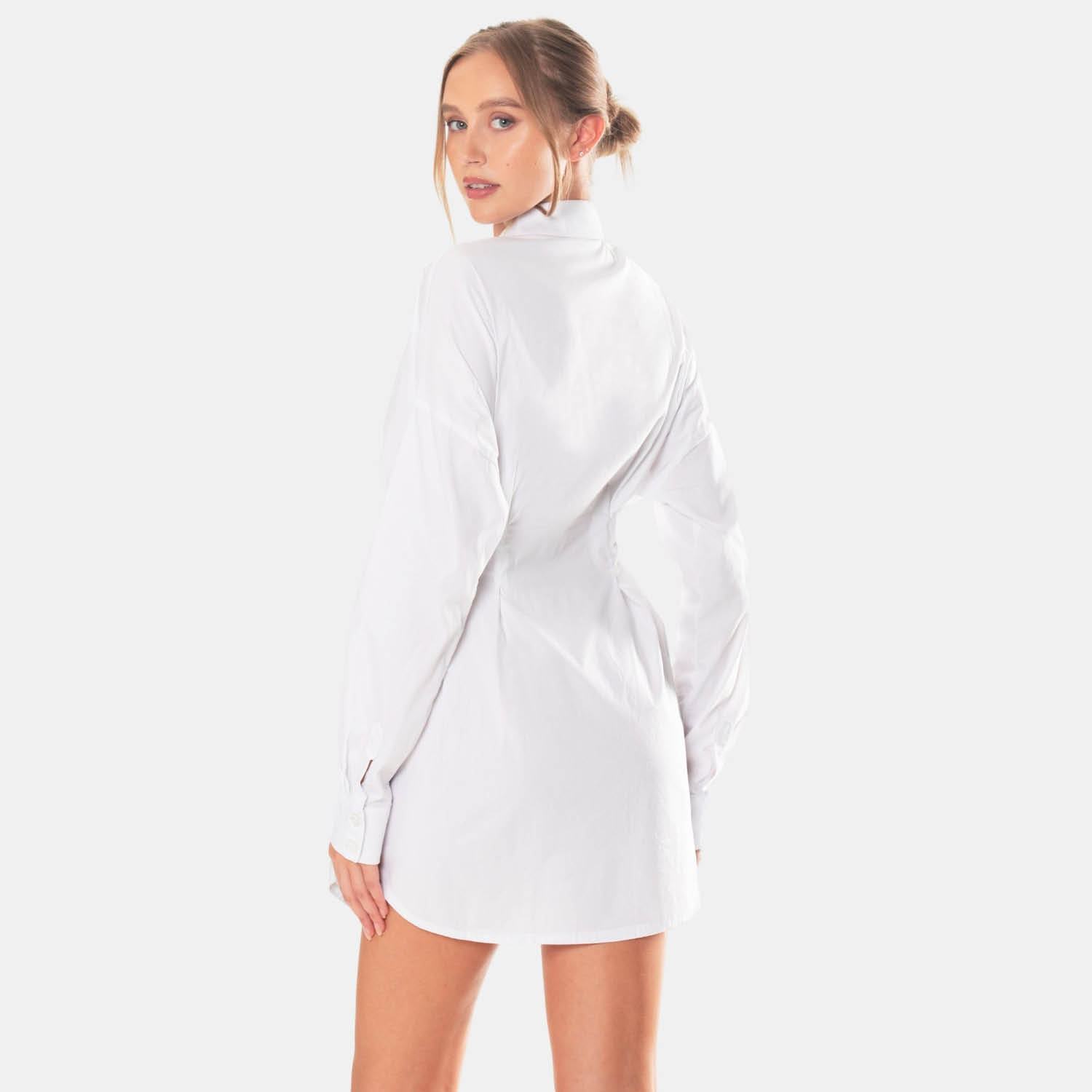 Ella White Fitted Long Sleeve Shirt Dress | OW Collection | Wolf & Badger