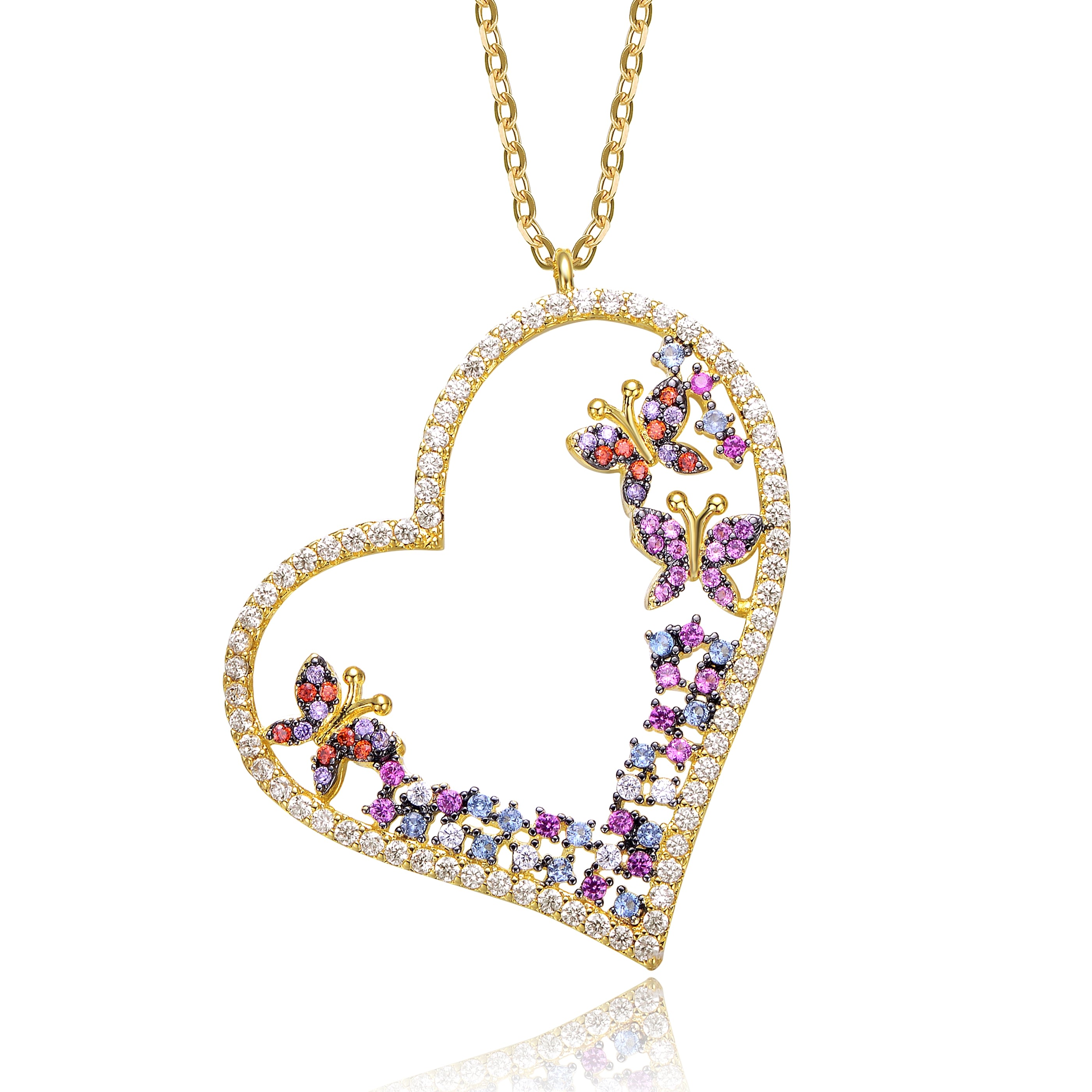 Women’s Gold / White Coeur Palette Golden Heart Pendant Necklace Genevive Jewelry