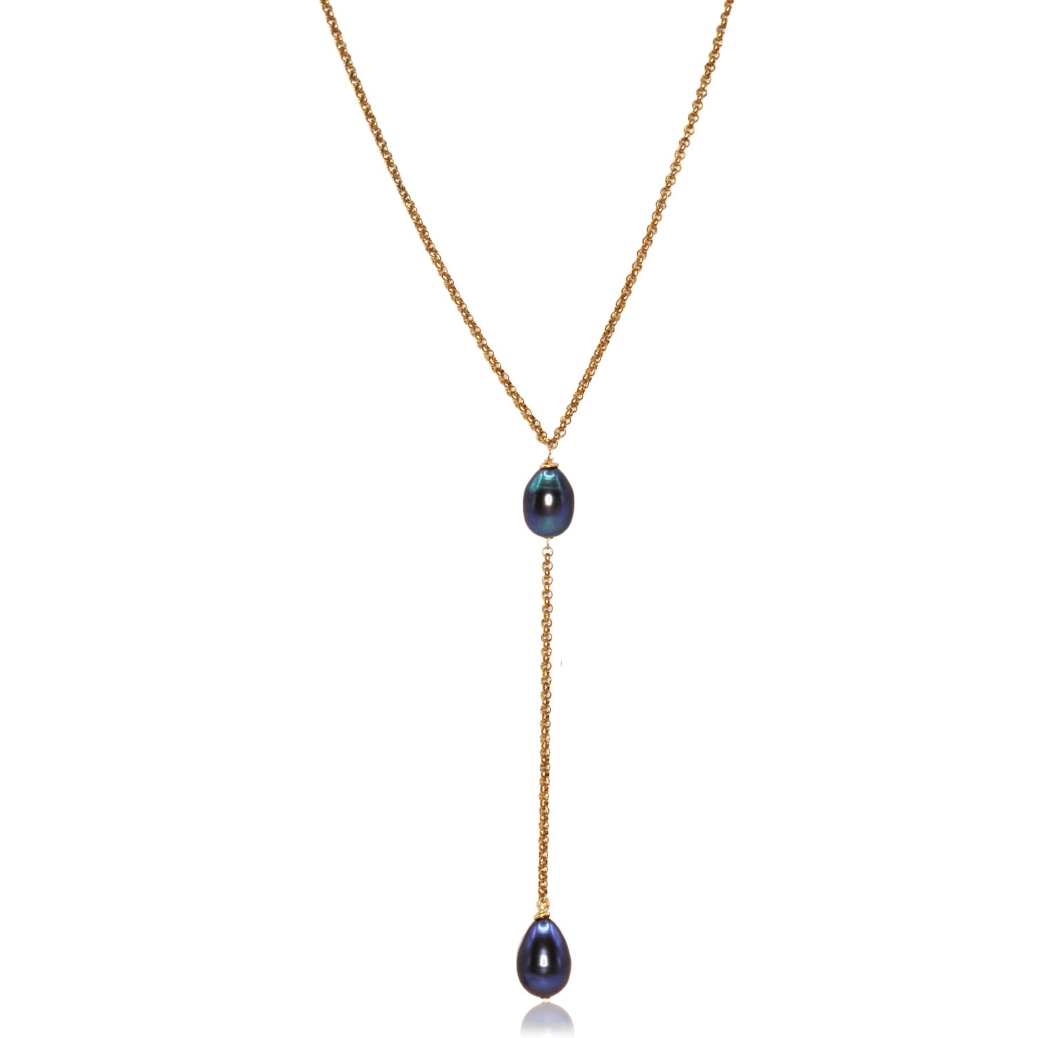 Marquise Swim Women's Gold / Blue Necklace - Y Gold & Peacock Pearl In Multi