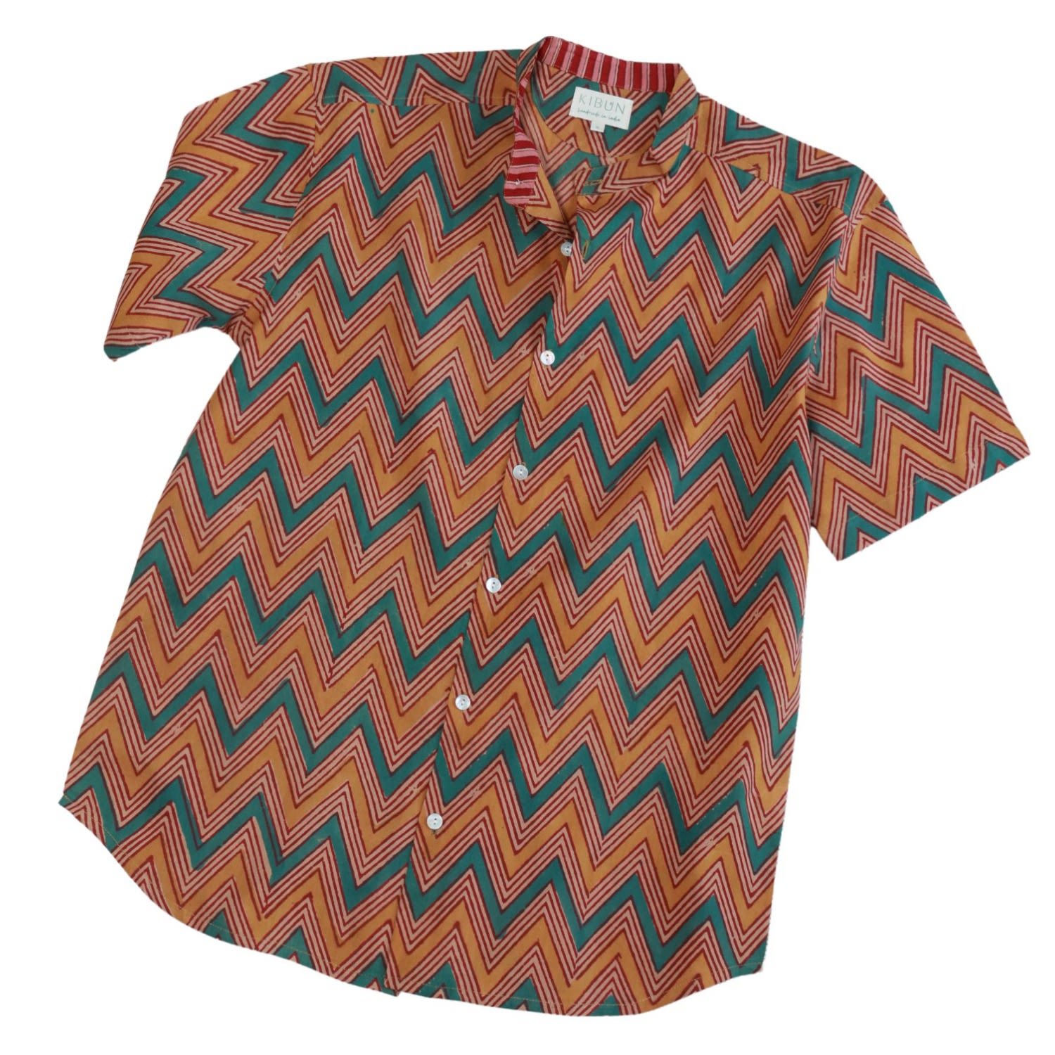 Studio Kibun Men's Kaleidoscope Unisex Handblocked Cotton Shirt In Orange