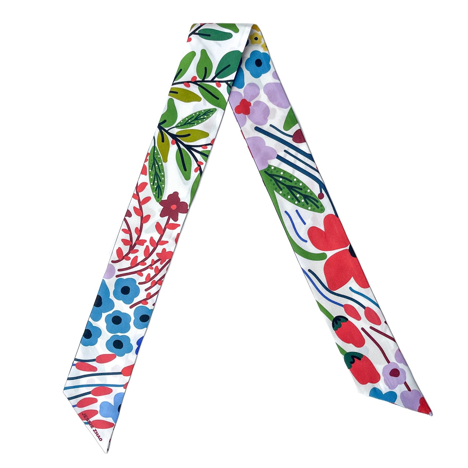 Jessie Zhao New York Silk Skinny Scarf Of Bloom In White
