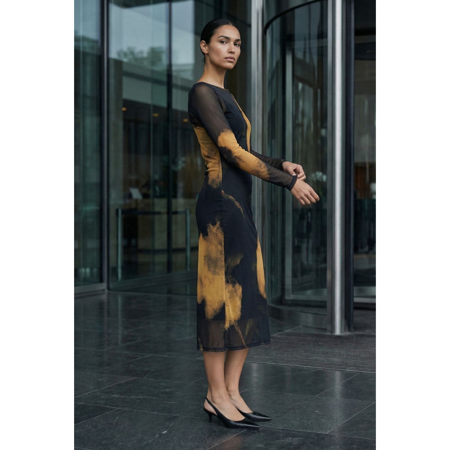 mesh slip dress Soft Sheer-Mesh Bandeau Mini in Almond edge detailing throughout Mesh Overlay Midi Dress with