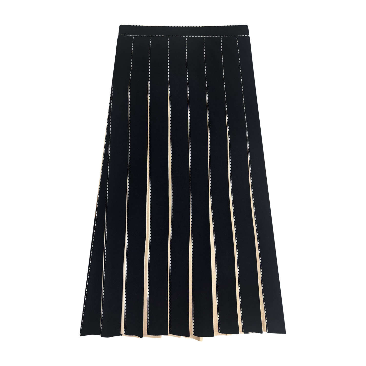 Women’s Black / Neutrals Cream Inner Pleat Knitted Skirt Small Roch Perel