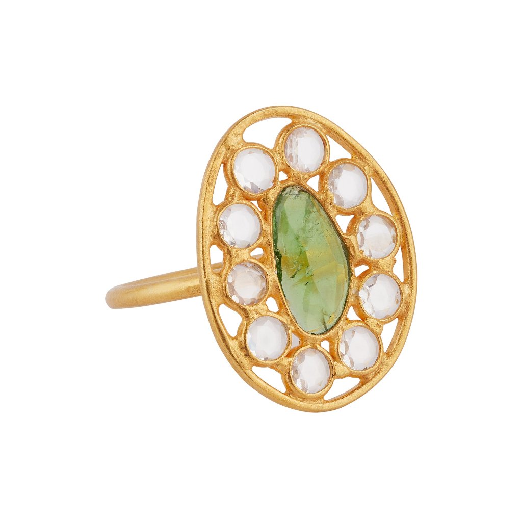 Opium Jewels Women's Gold / Green Green Tourmaline And Crystal Jali Ring