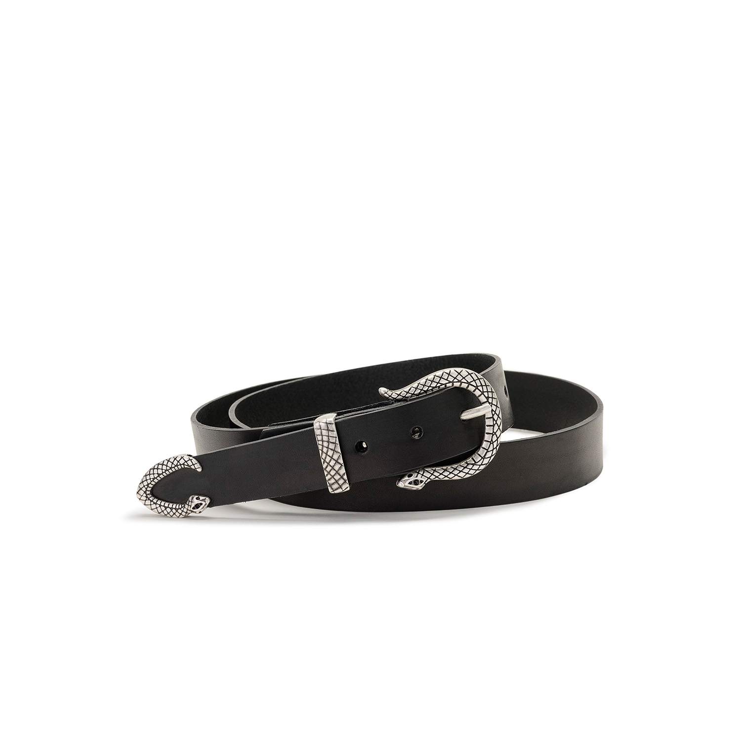 Juan-jo Men's Black Leather Belt With Snake Buckle And Tip In Black