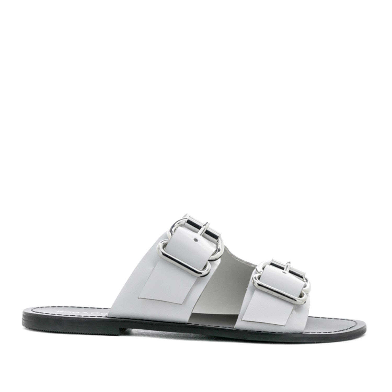 Rag & Co Women's Kelly White Flat Sandal With Buckle Straps In Gray
