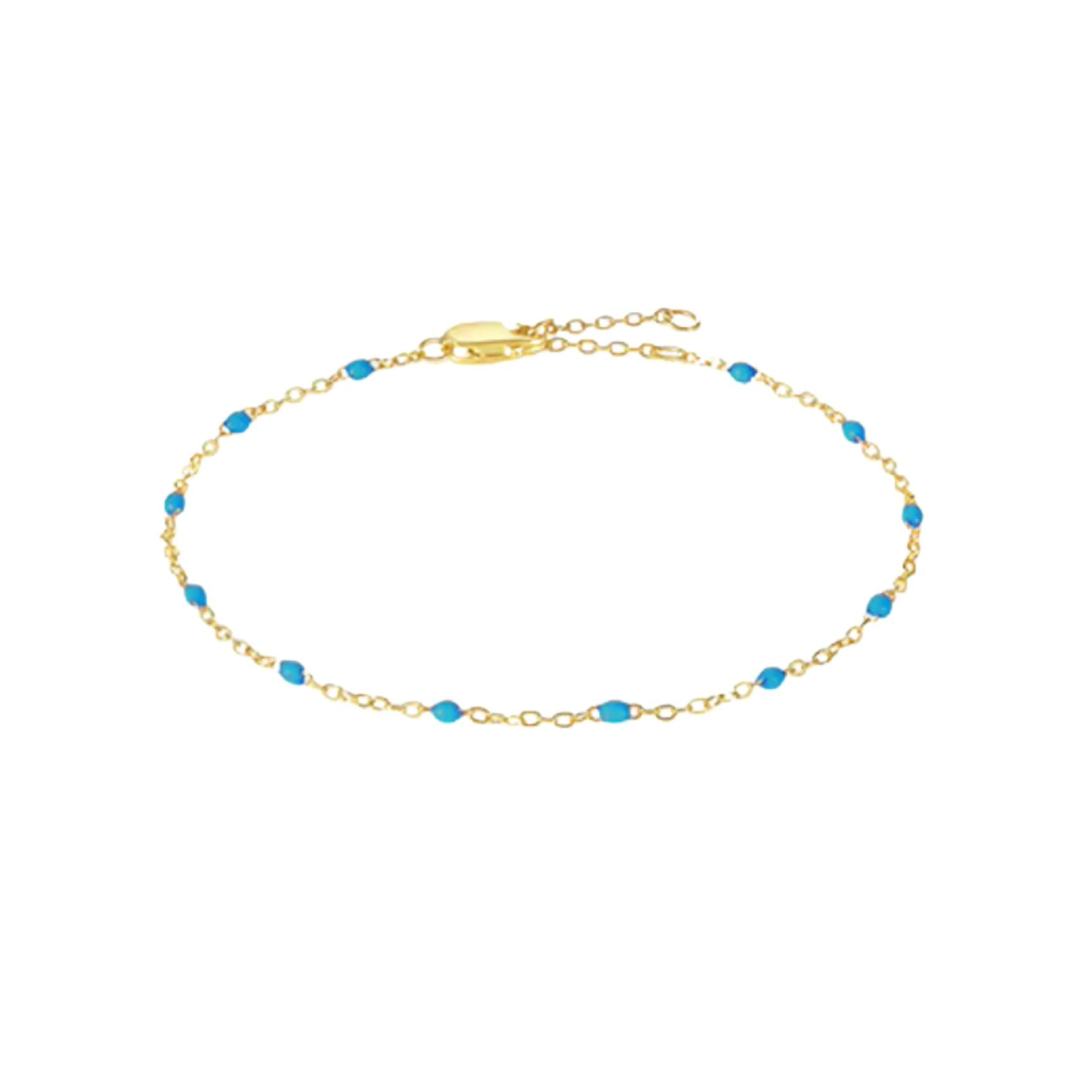 Nazzar Women's Gold / Blue Dainty Gold Turquoise Beaded Bracelet