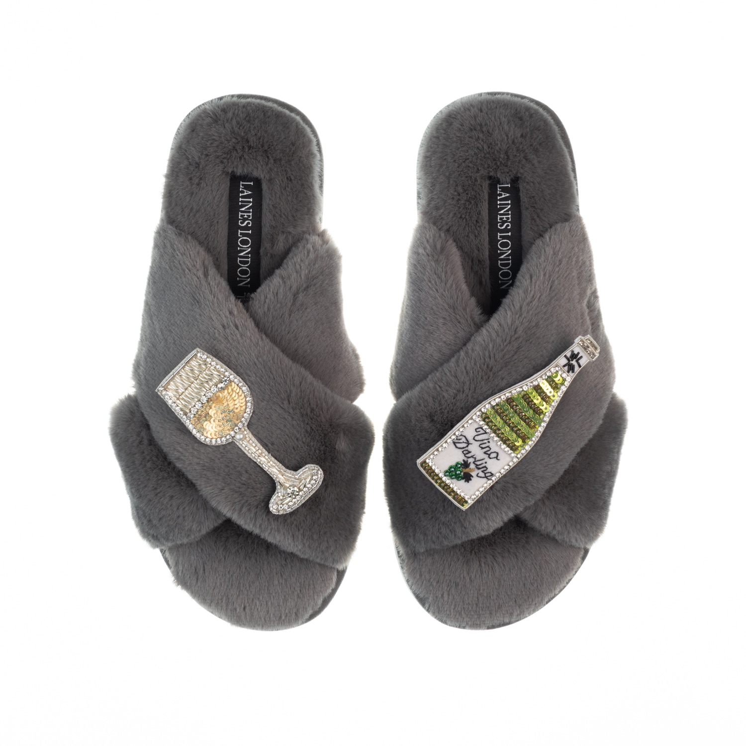 Laines London Women's Classic Laines Slippers With Vino Darling Brooches - Grey In Grey