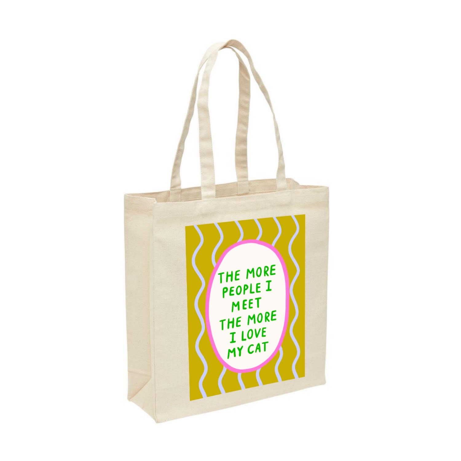 The Paper Tail Women's Green / Purple I Love My Cat - Cotton Canvas Tote Bag In Multi