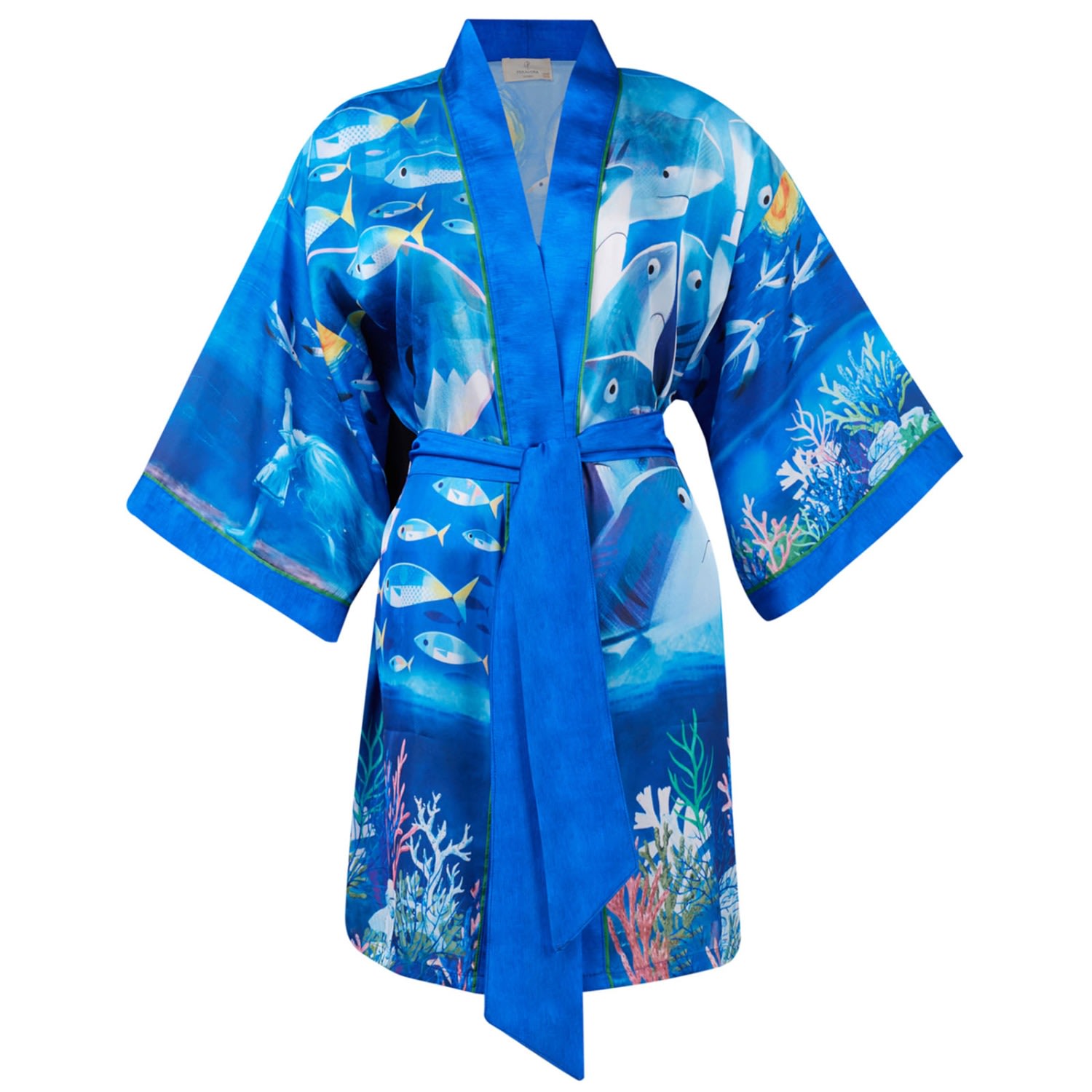 Peraluna Women's Ocean Story Short Satin Kimono