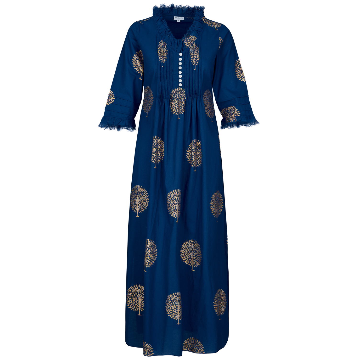 Cotton Annabel Maxi Dress In Marrakesh Blue & Gold | At Last... | Wolf