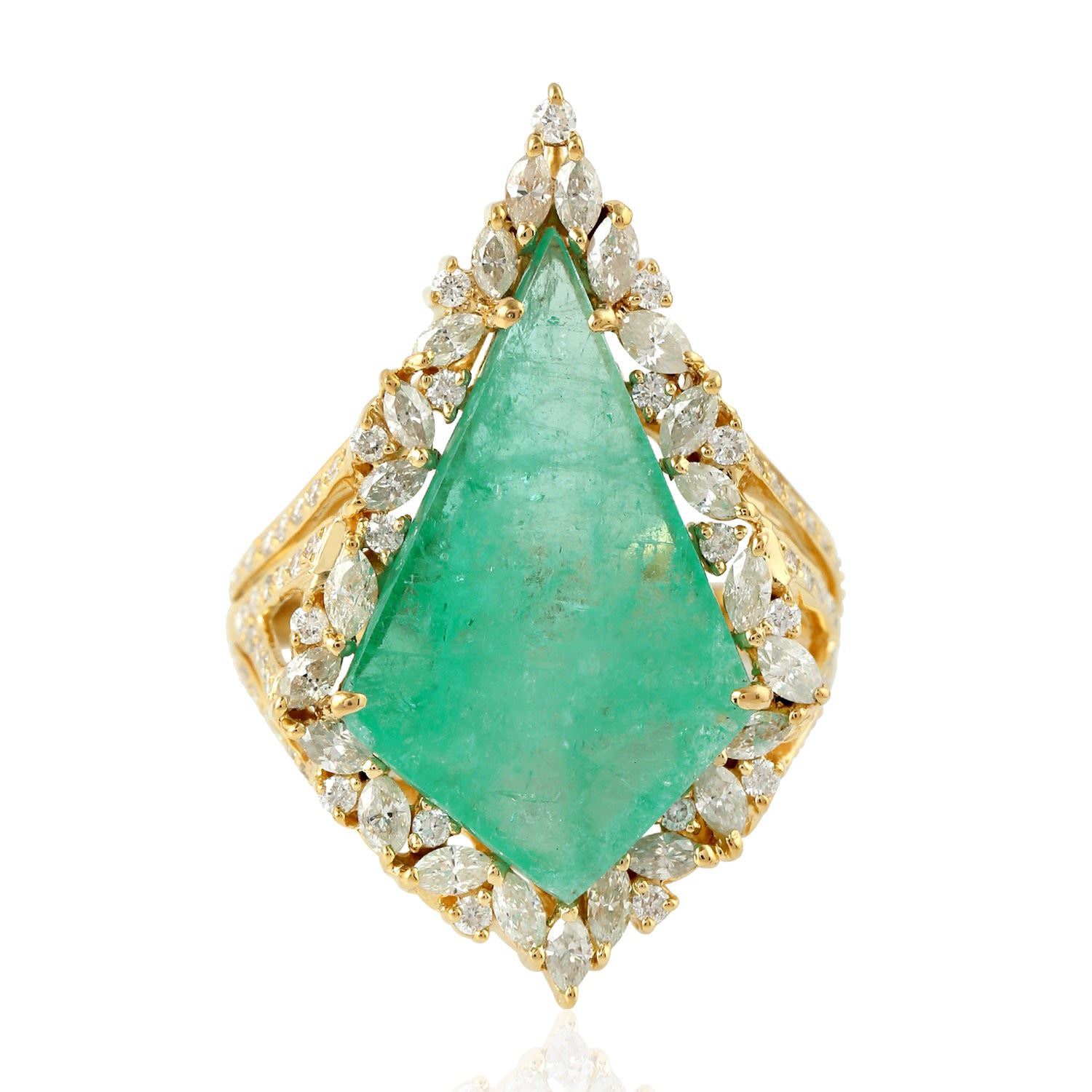 Artisan Women's Green / White / Gold Natural Emerald & Rose Cut Diamond Cocktail Ring In Yellow Gold In Green