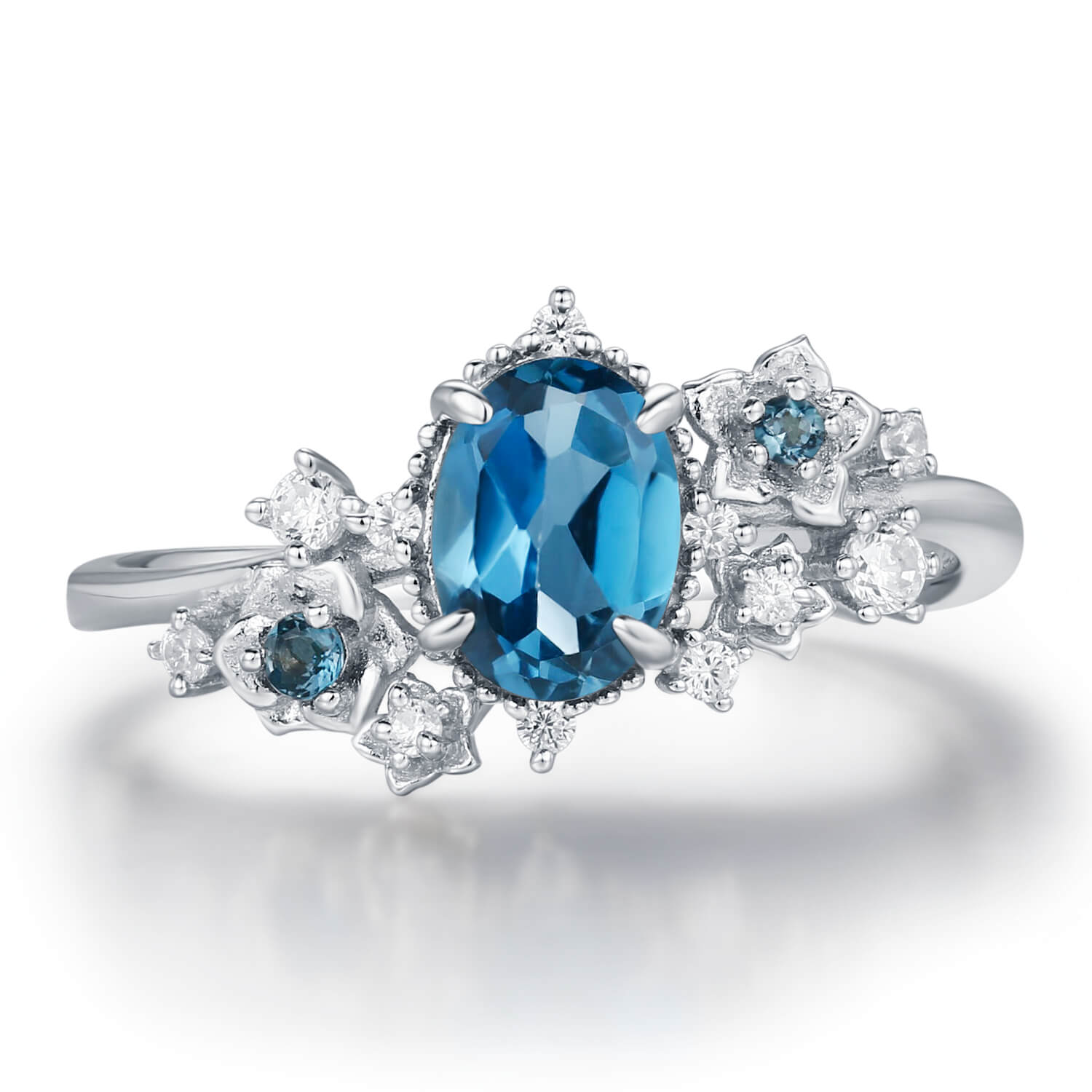 Azura Jewelry New York Women's Silver Midnight Veil London Blue Topaz Ring White Gold Vermeil