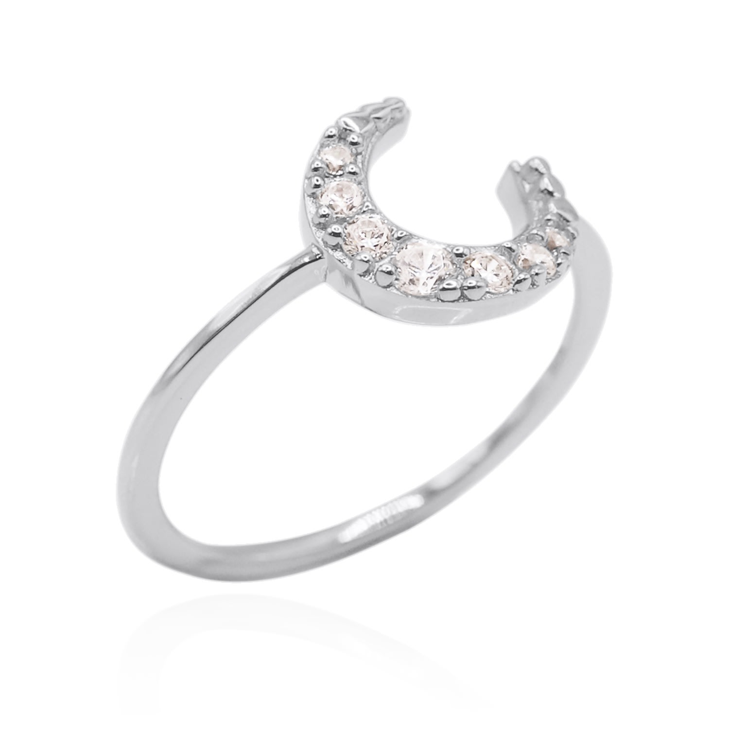 Luna Charles Women's Isabel Crescent Moon Crystal Ring Sterling Silver In Silver