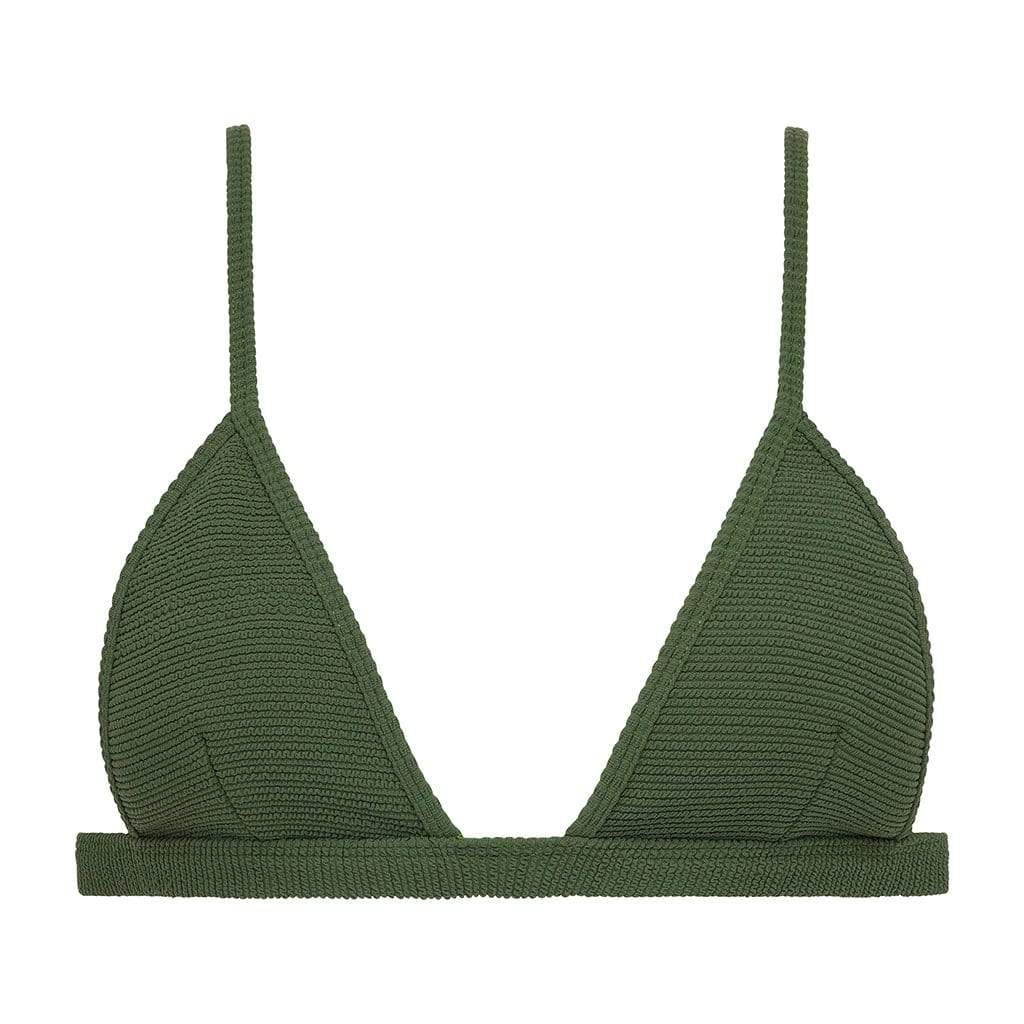 Montce Swim Women's Green Olive Micro Scrunch Hunter Triangle Bikini Top