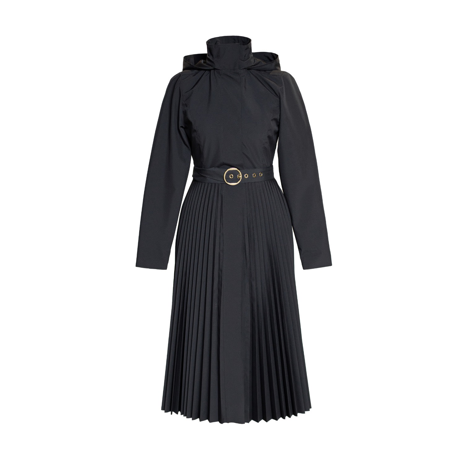 Rainsisters Women's Black Coat With A-line Pleated Skirt For Spring: Black Sway In Black