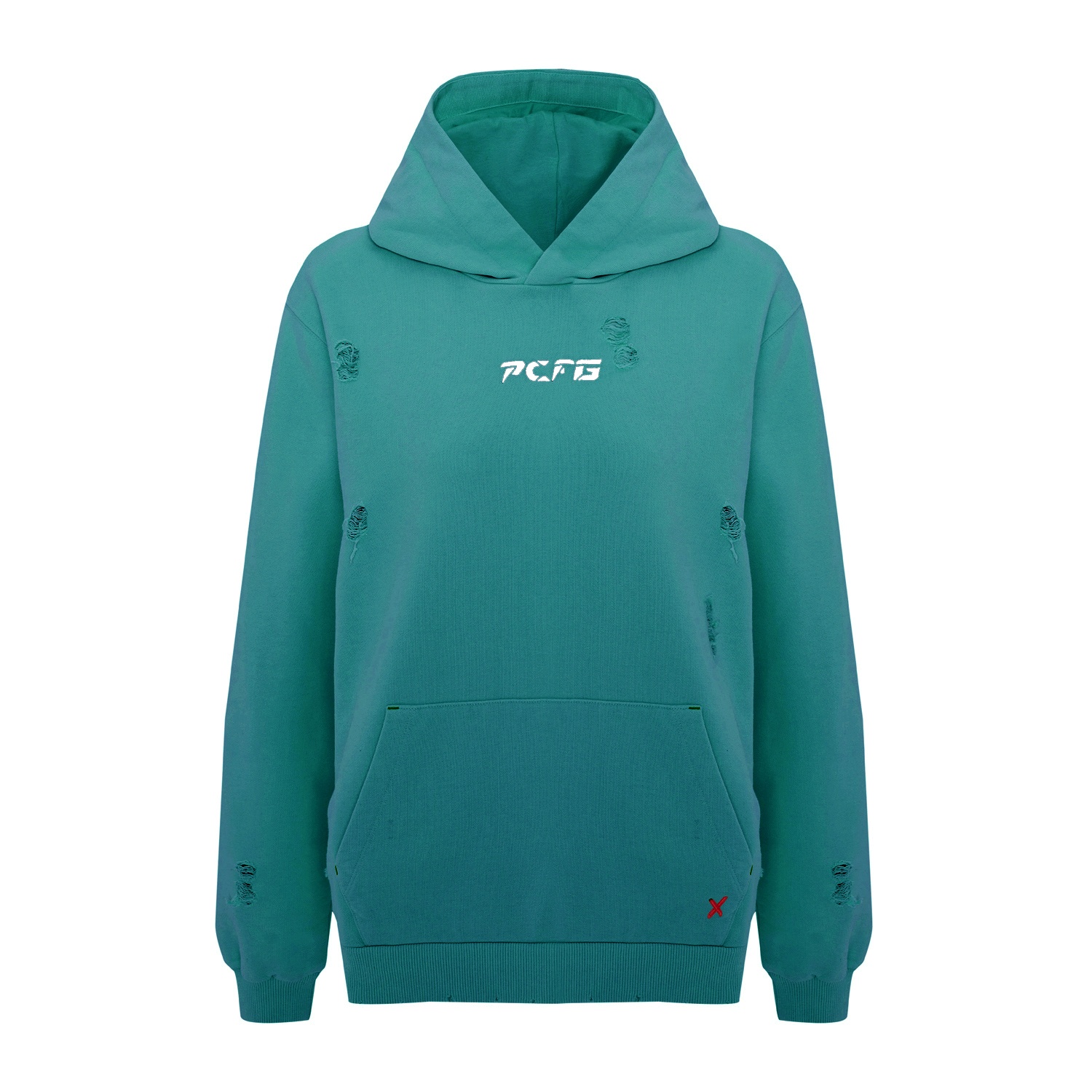 PCFG GREEN / BLUE WOMEN DESTROYED HOODIE - AVENTURINE