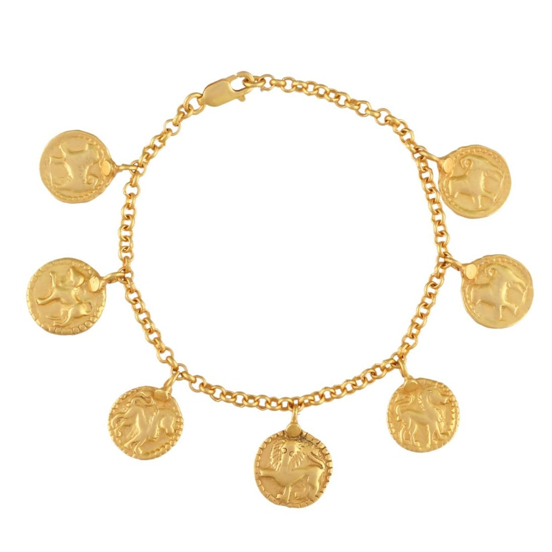 Opium Jewels Women's Gold Vintage Charm Bracelet With Shiva Dog & Durga Lion Charms