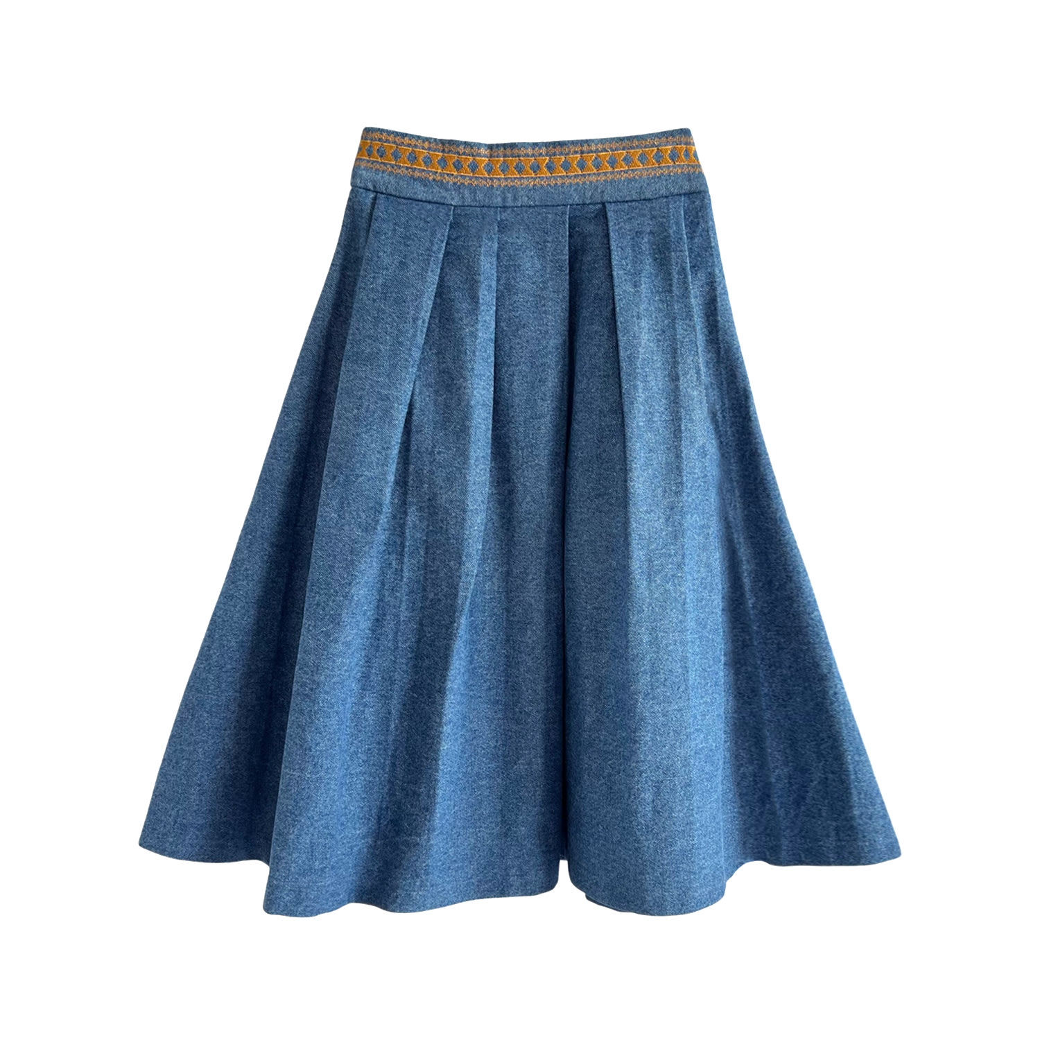 L2r The Label Women's Embroidered Full Midi Skirt In Blue Denim
