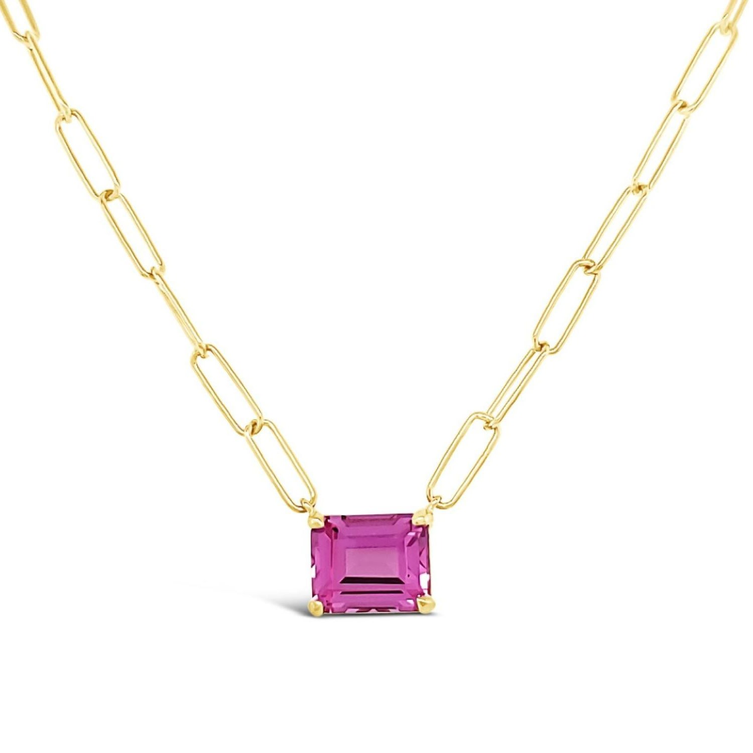 Lutiro Women's Paperclip Chain With Colored Stone Pink Sapphire - Gold In Pink