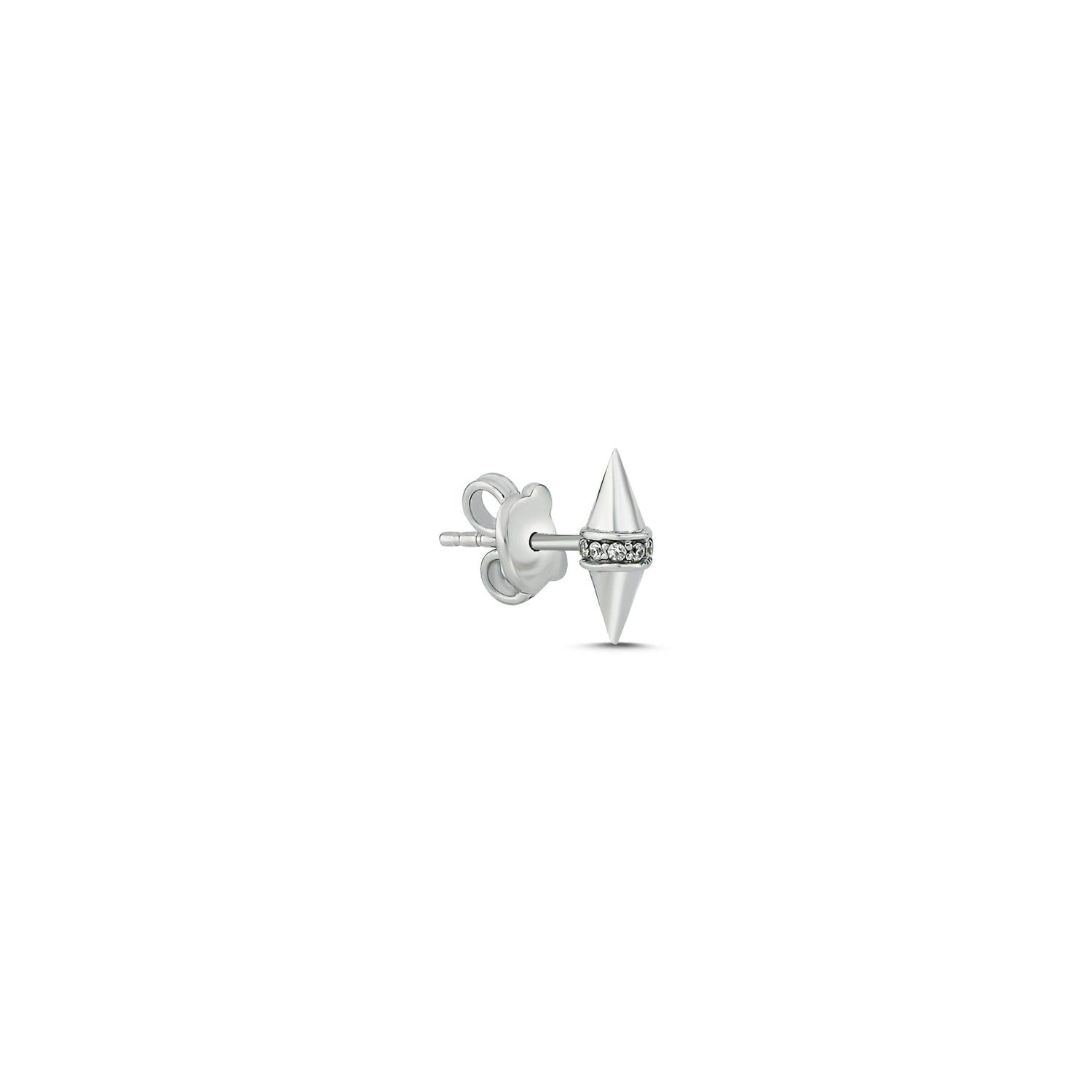 Mishka Men's White / Silver Rocket Bicone Silver Mono Earring