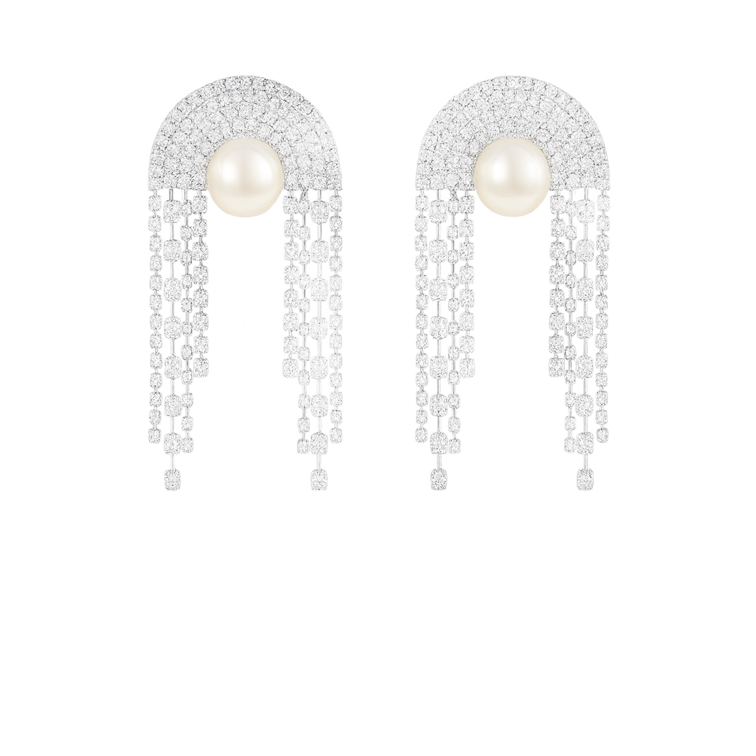 The Gala Women's Silver Pearl Arch Fringe Earrings In Metallic