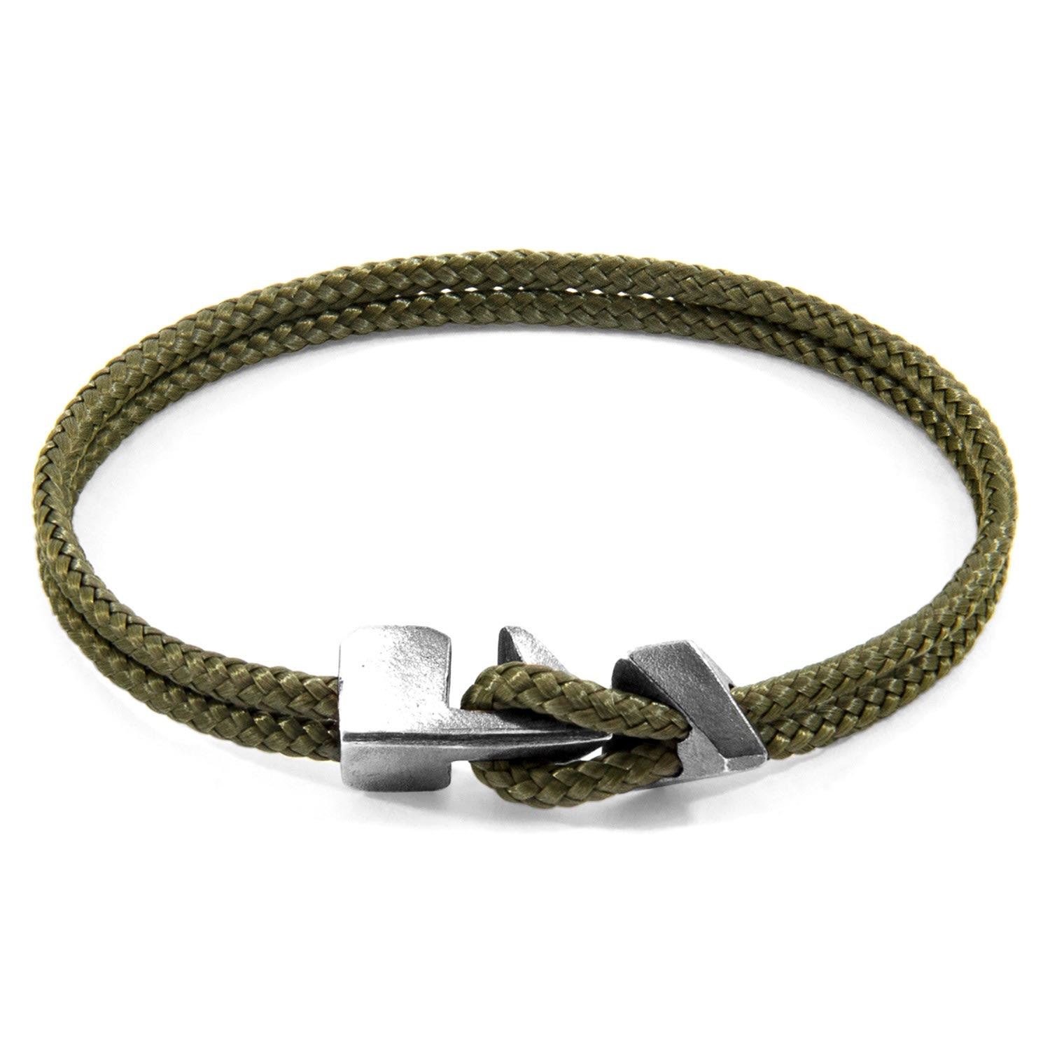 Men’s Silver / Green Khaki Green Brixham Silver & Rope Bracelet Anchor & Crew