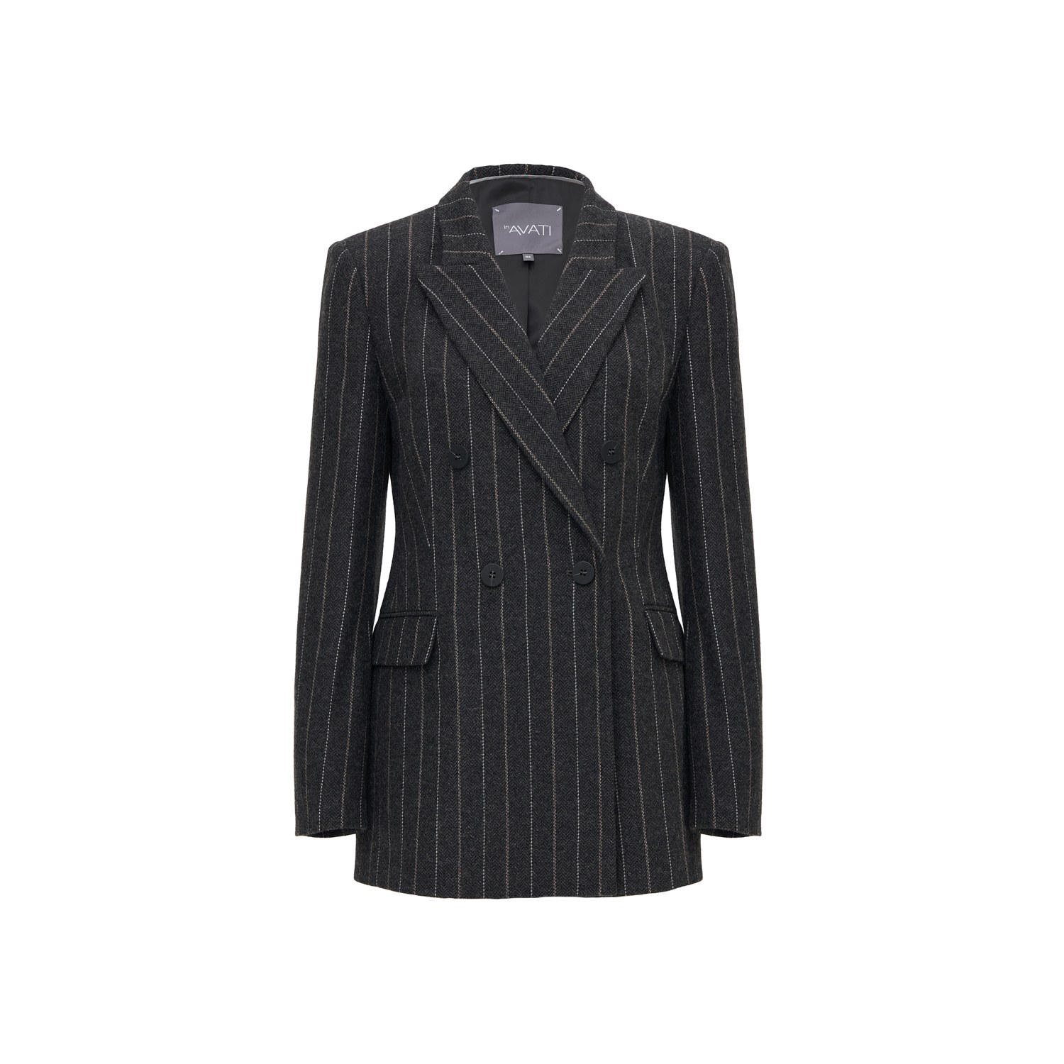 Inavati Women's Grey Striped Double-breasted Jacket In Grey