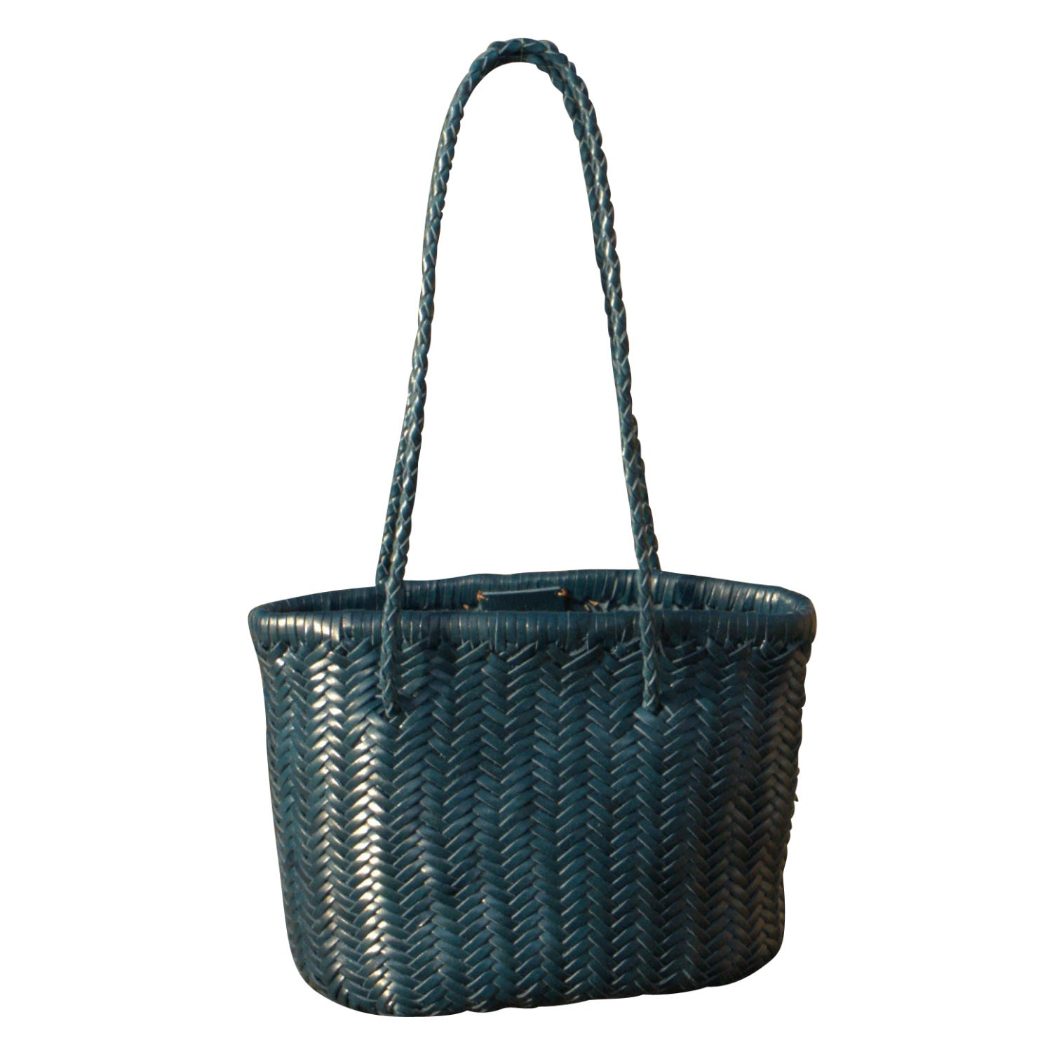Women’s Zigzag Woven Leather Handbag In Small Size ‘Carla’ - Blue Rimini
