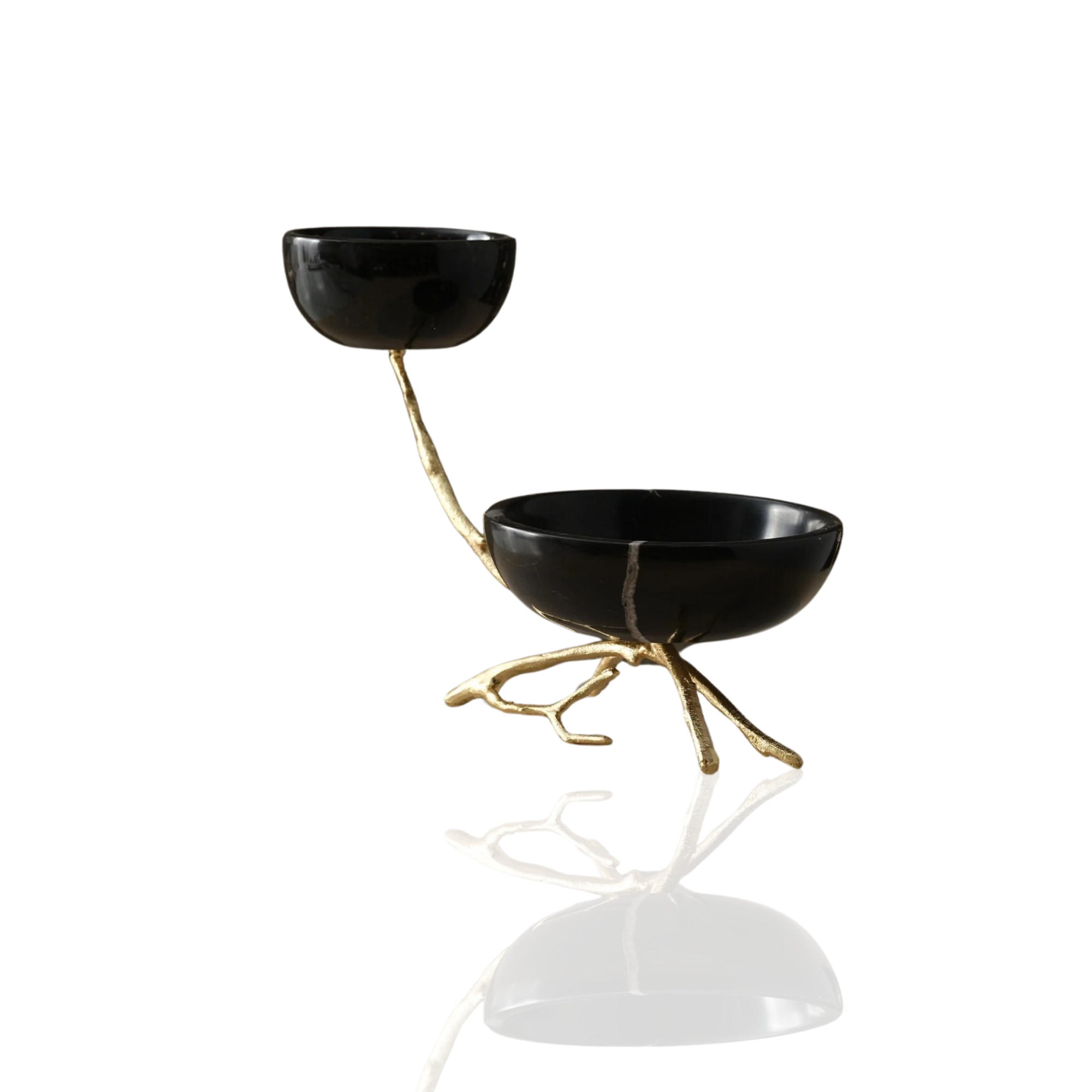 Marleth Gold / Black Two-tier Black Marble Serving Bowls With Gold Branch Base