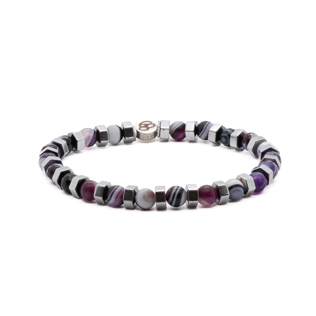 Ebru Jewelry Men's Black / White / Pink Agate Stone Beaded Aura Bracelet - Purple In Metallic