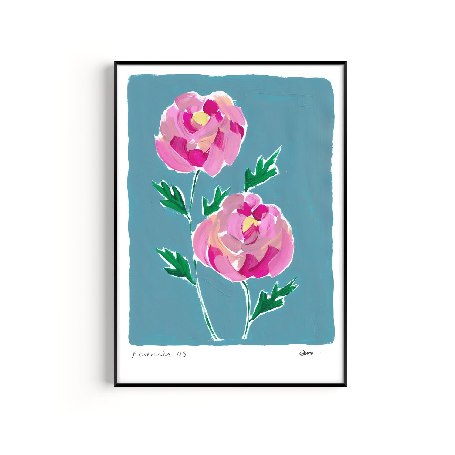 Natalie Cass Art Blue / Pink / Purple Peonies Hand Painted Art Print - A3 In Multi