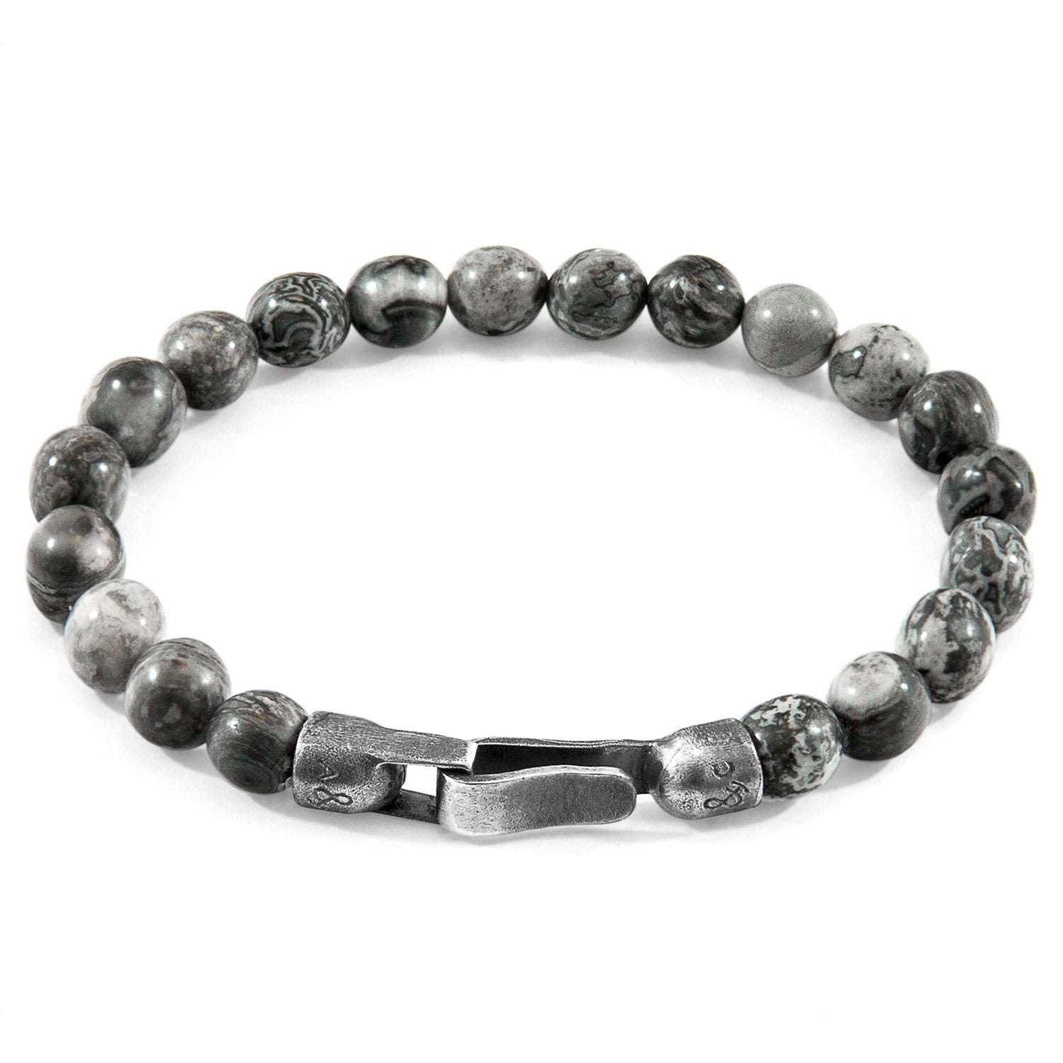 Men’s Grey Jasper Nachi Silver & Stone Beaded Bracelet Anchor & Crew