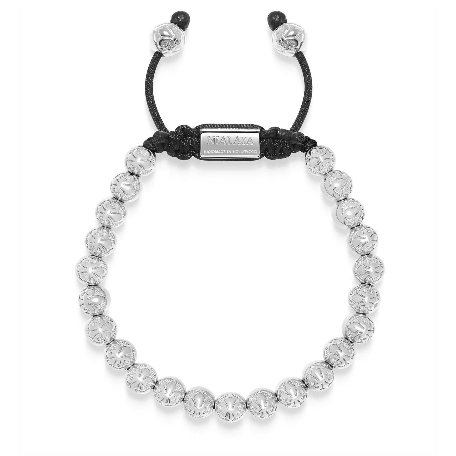 Nialaya Silver / Black Men's Beaded Bracelet With Sterling Silver Beads In Silver/black