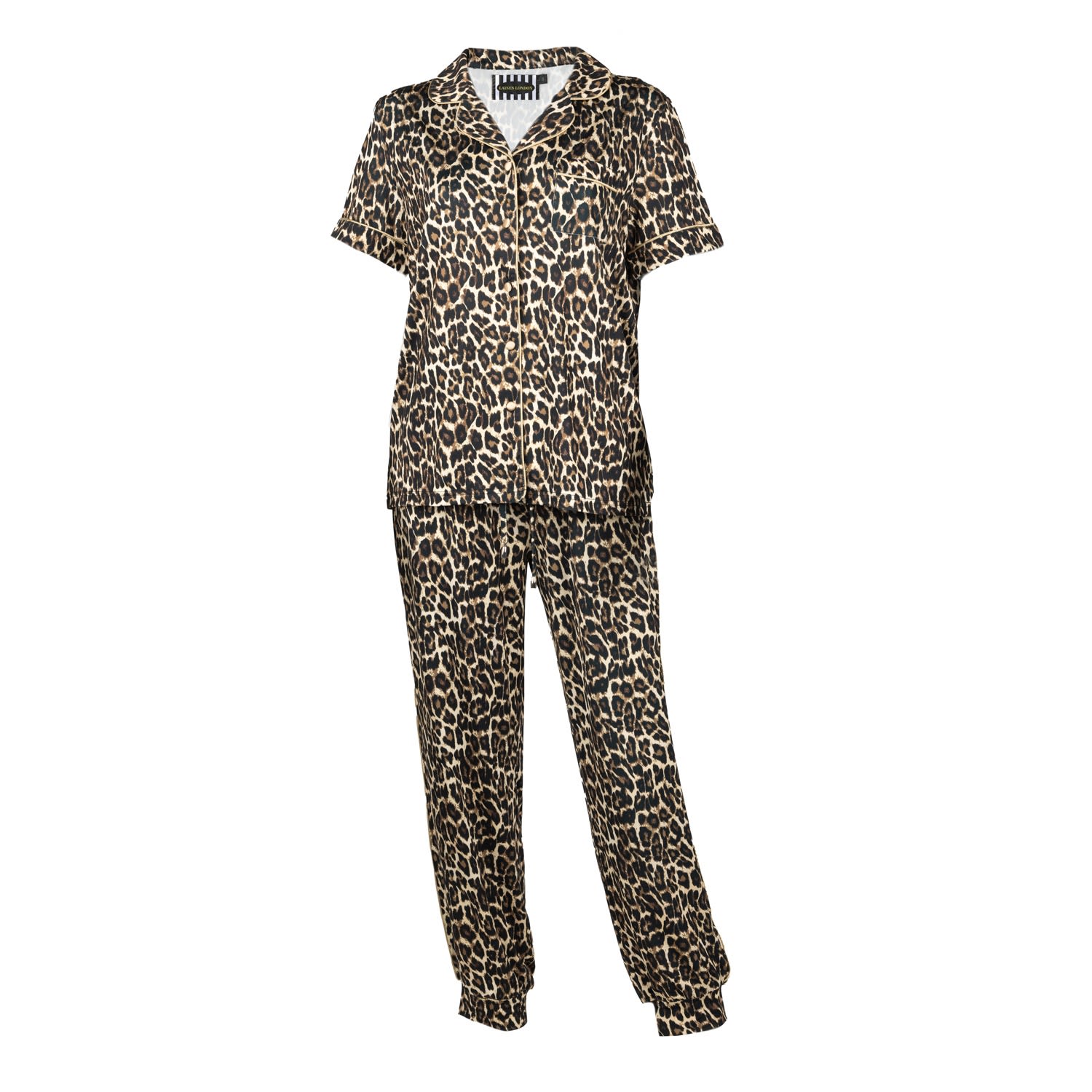 Laines London Women's Black / Brown Luxe Leopard Print Pyjama Set In Animal Print